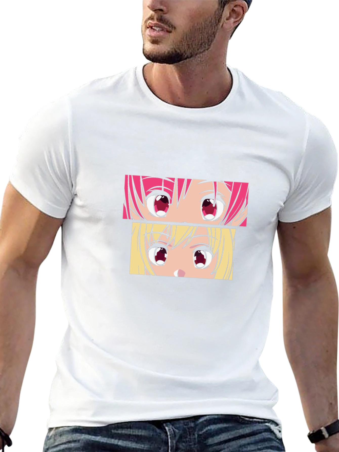 Anime Eyes Graphic Tee - Black Cotton T-Shirt
