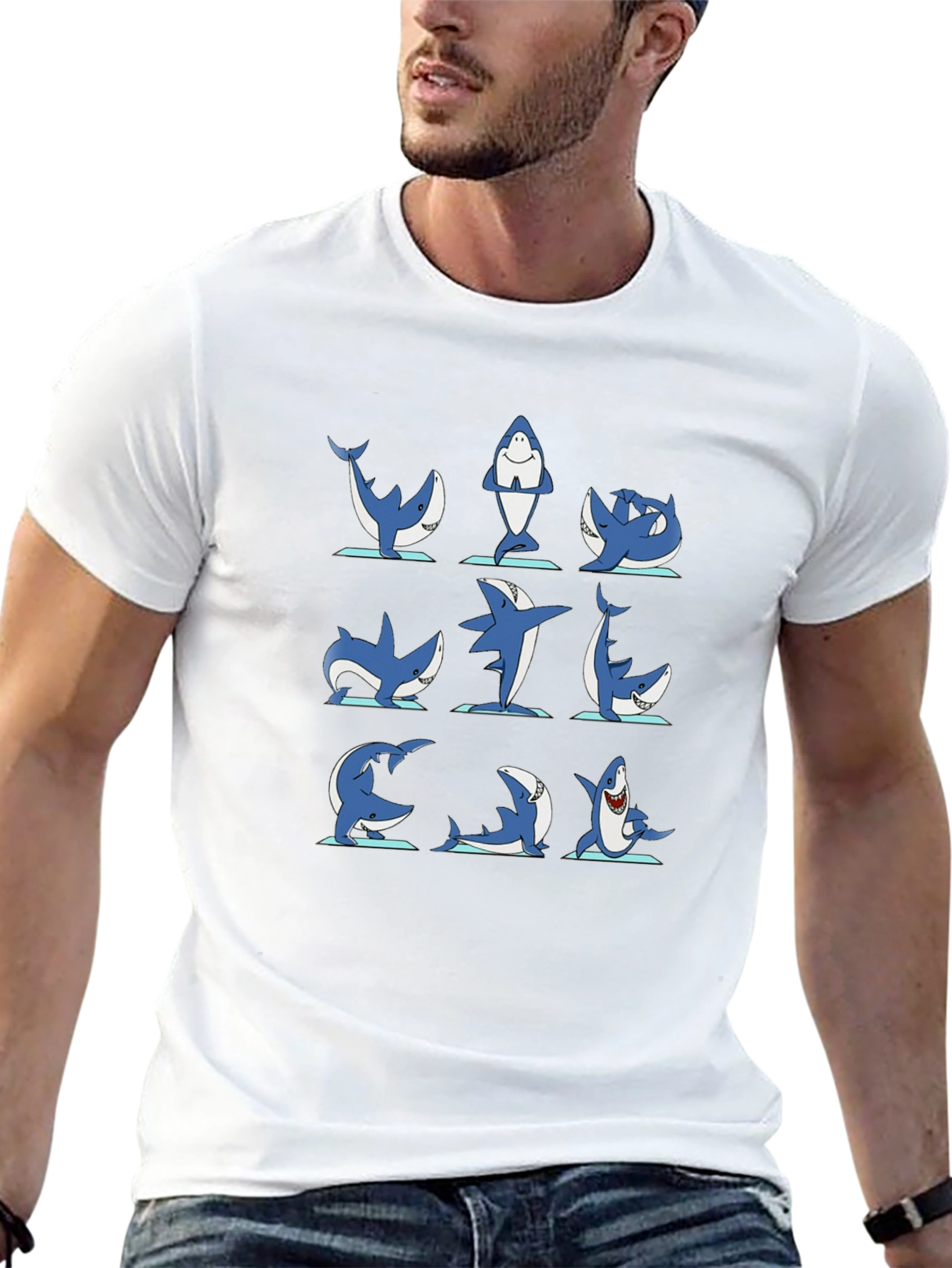 Shark Yoga Pose T-Shirt - Black Cotton Tee