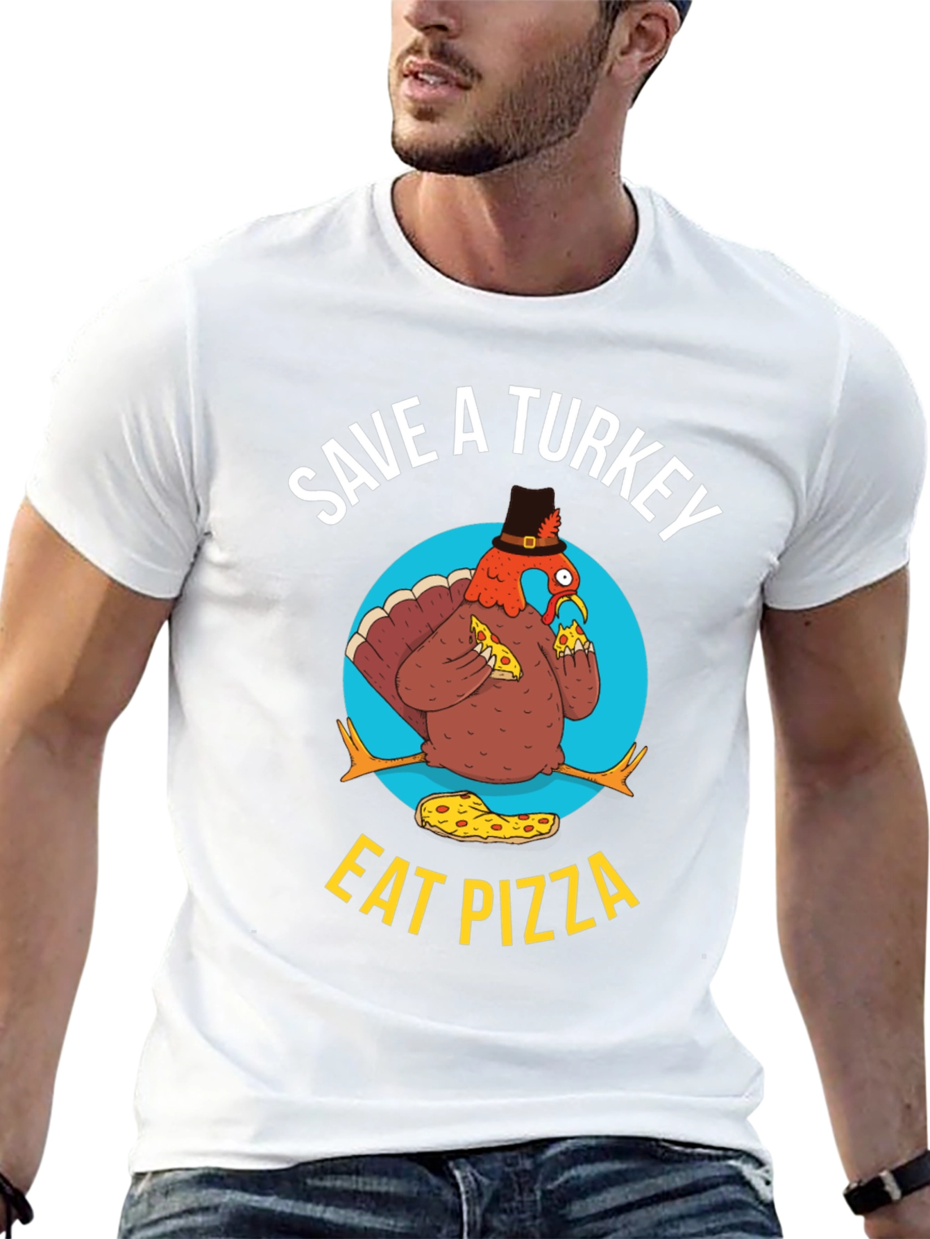 Save A Turkey Eat Pizza Funny Thanksgiving T-Shirt