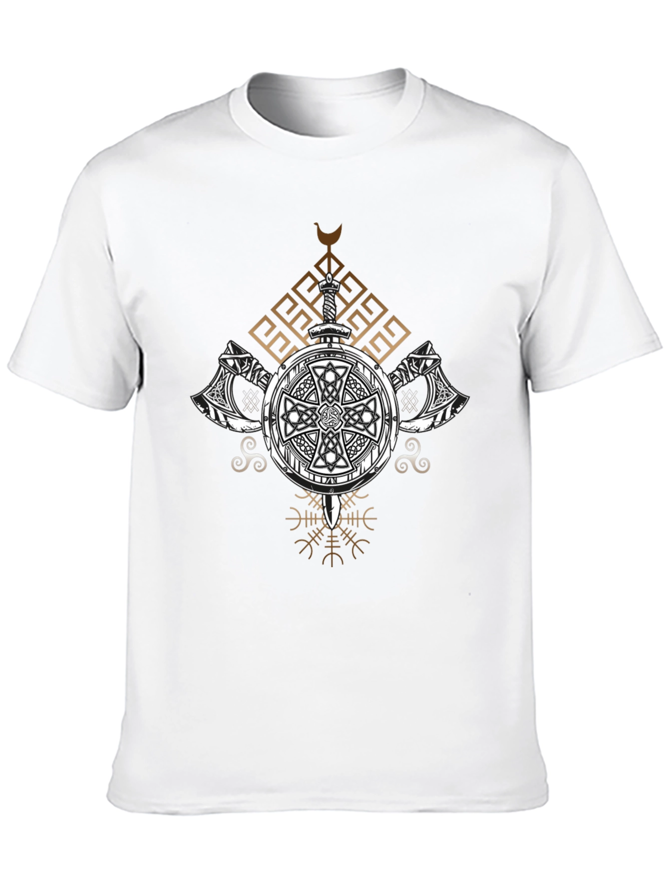 Viking Shield T-Shirt - Sword and Axe Design
