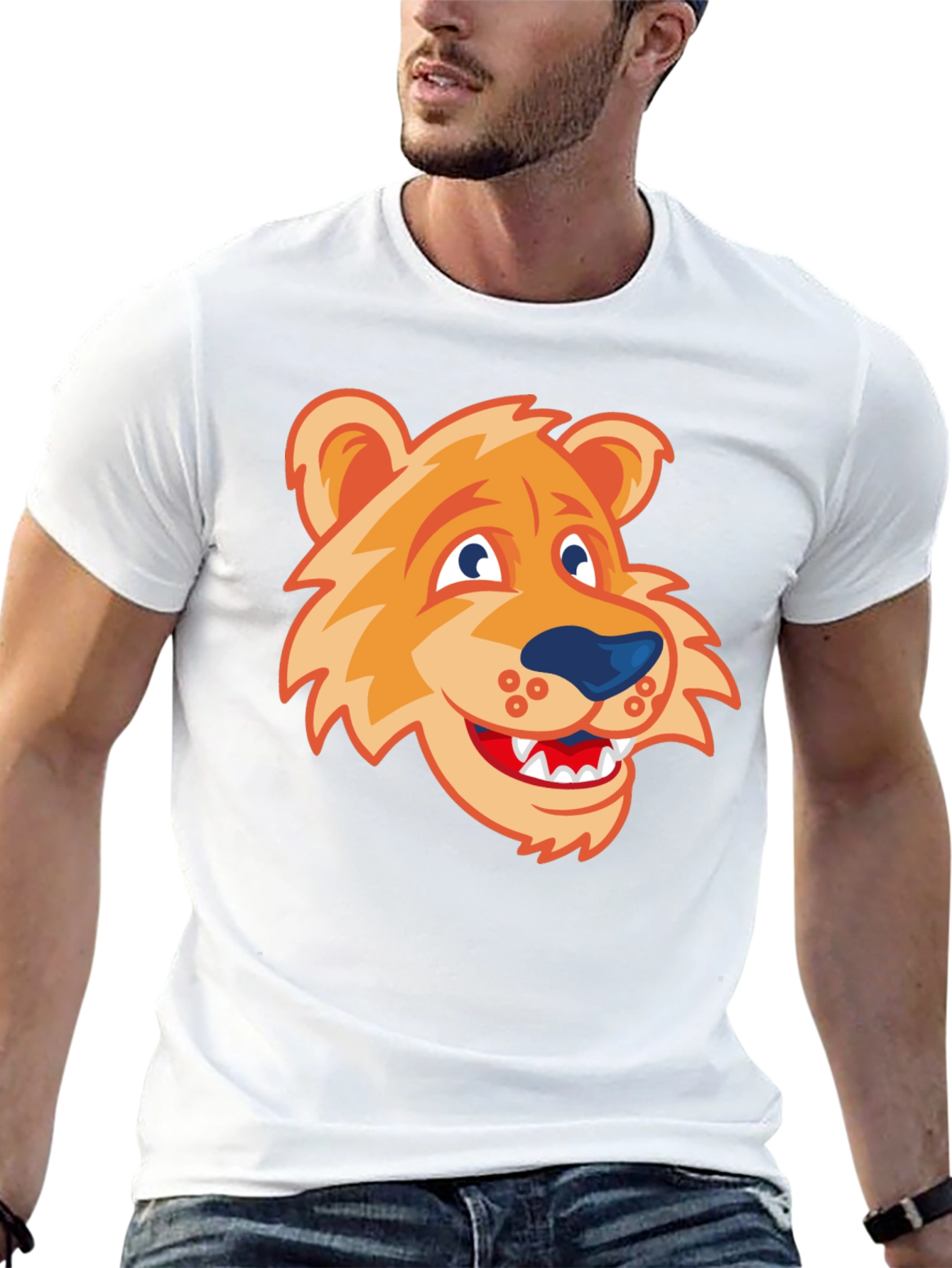 Cartoon Lion Graphic Tee - Black