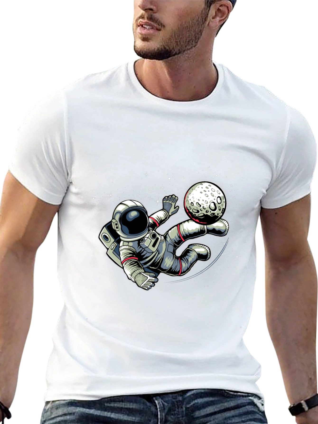 Astronaut Moon Kick T-Shirt - Space Soccer Tee
