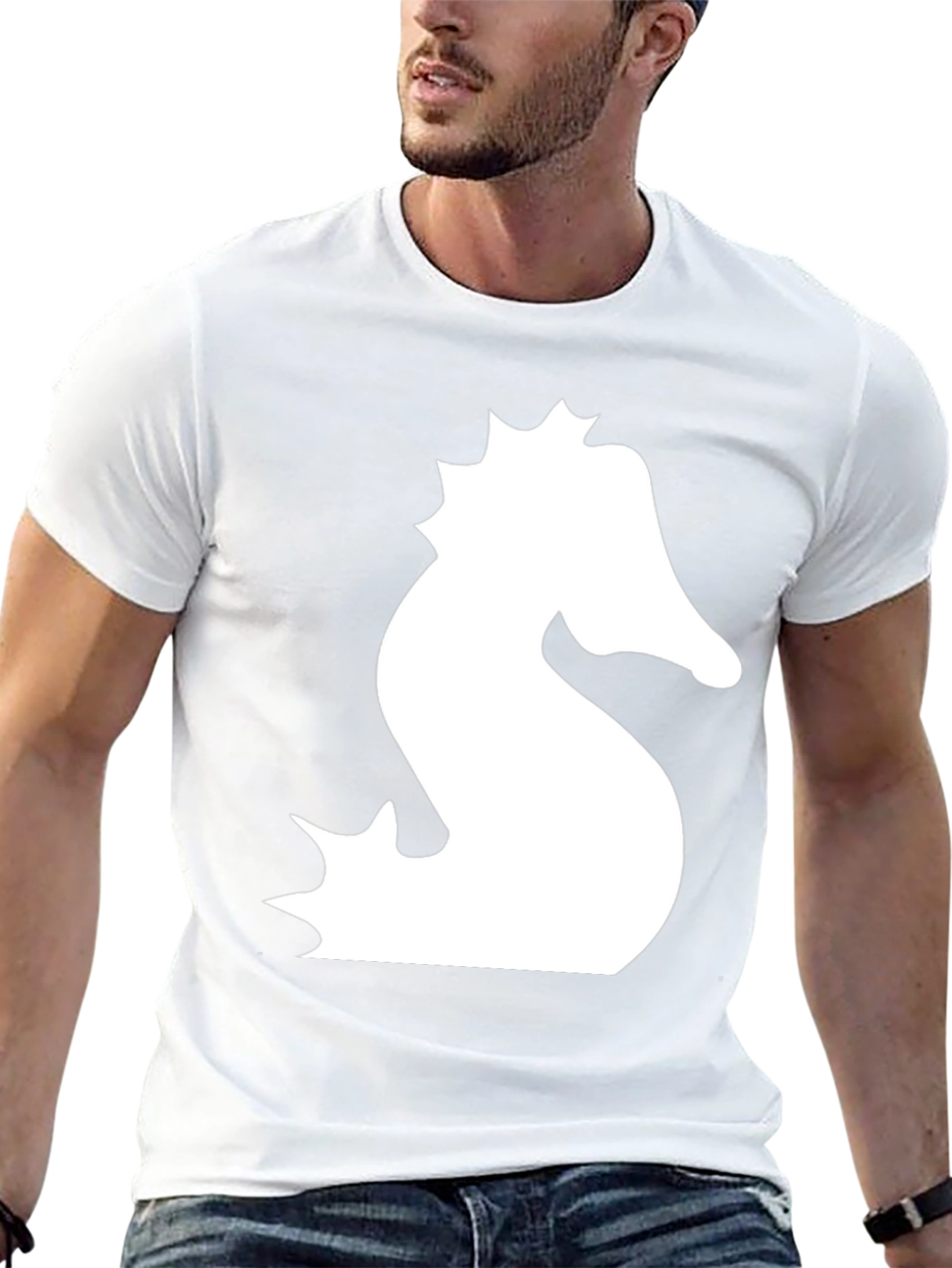 Black T-Shirt with White Seahorse Graphic