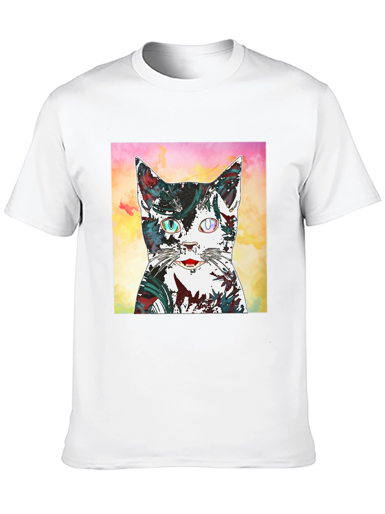 Abstract Cat Graphic Black T-Shirt