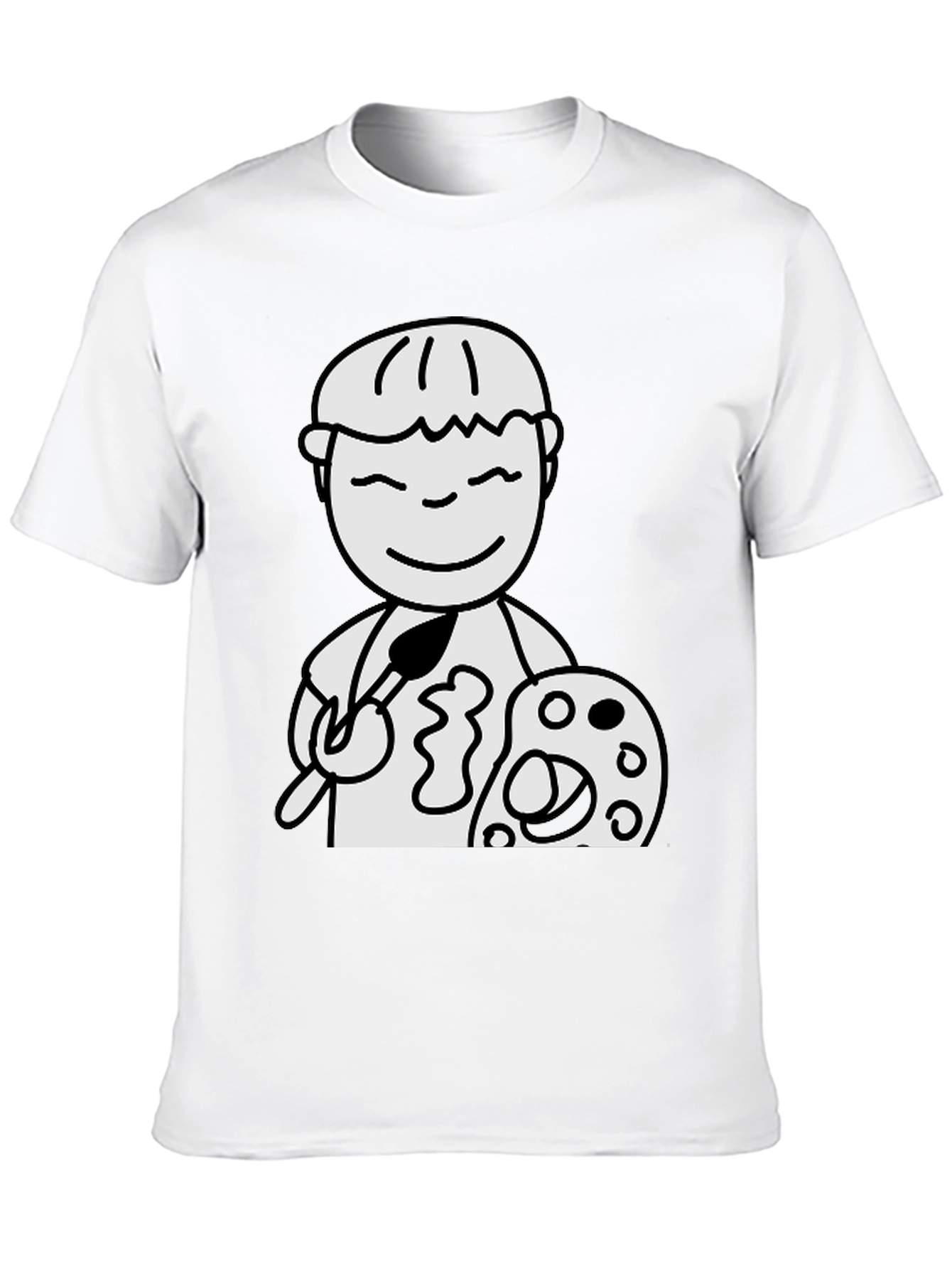 Cartoon Artist Graphic T-Shirt - Black Cotton Tee