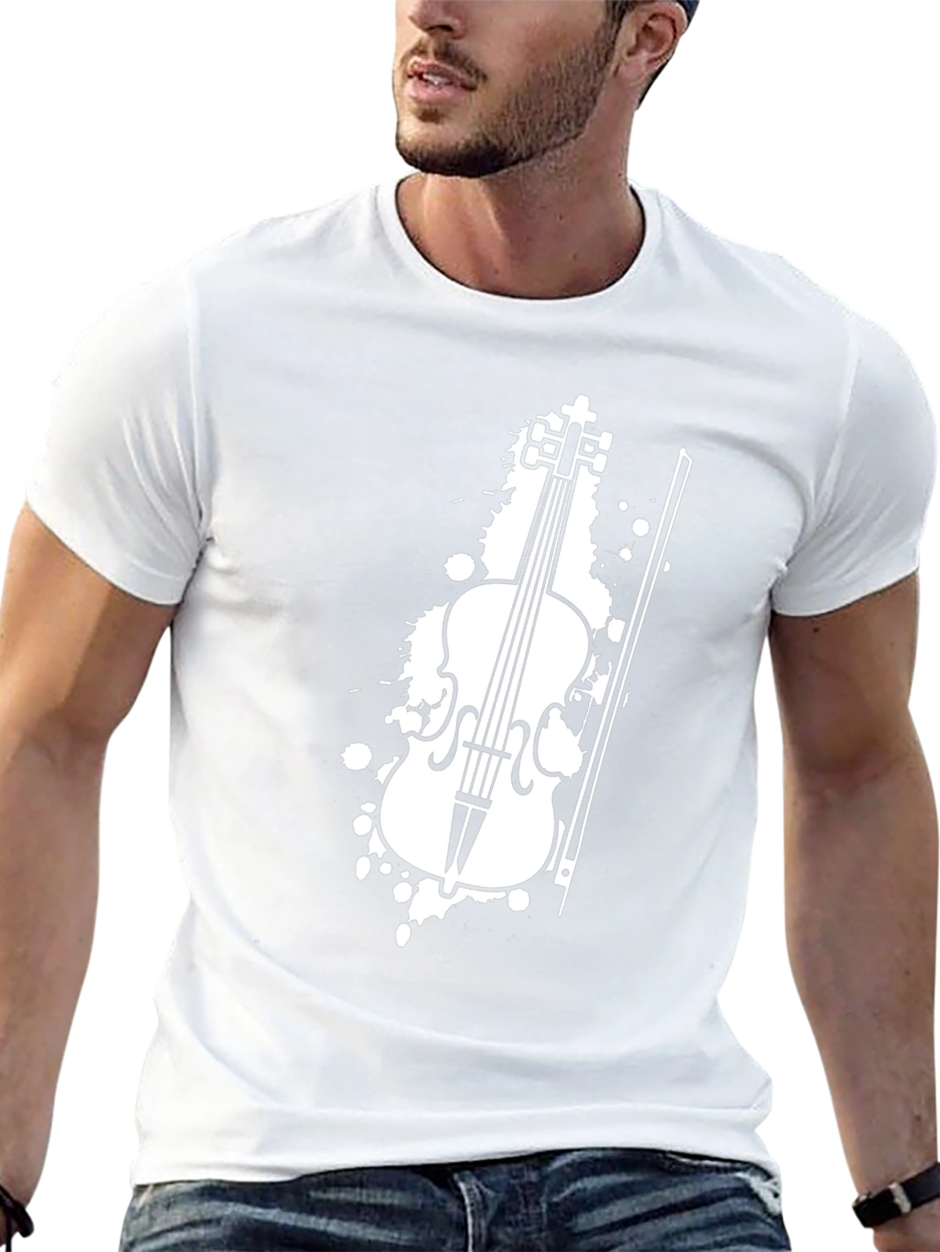 Violin Graphic Tee - Black Cotton T-Shirt