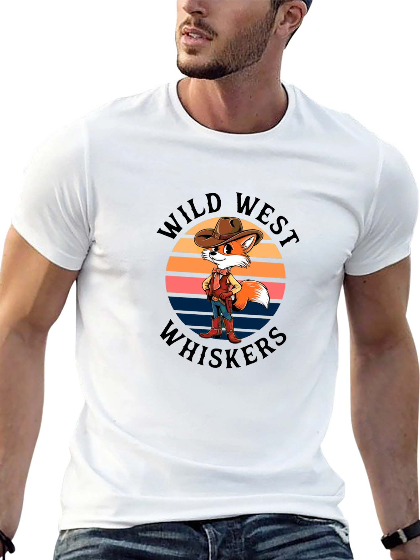 Wild West Whiskers T-Shirt - Cowboy Fox Design
