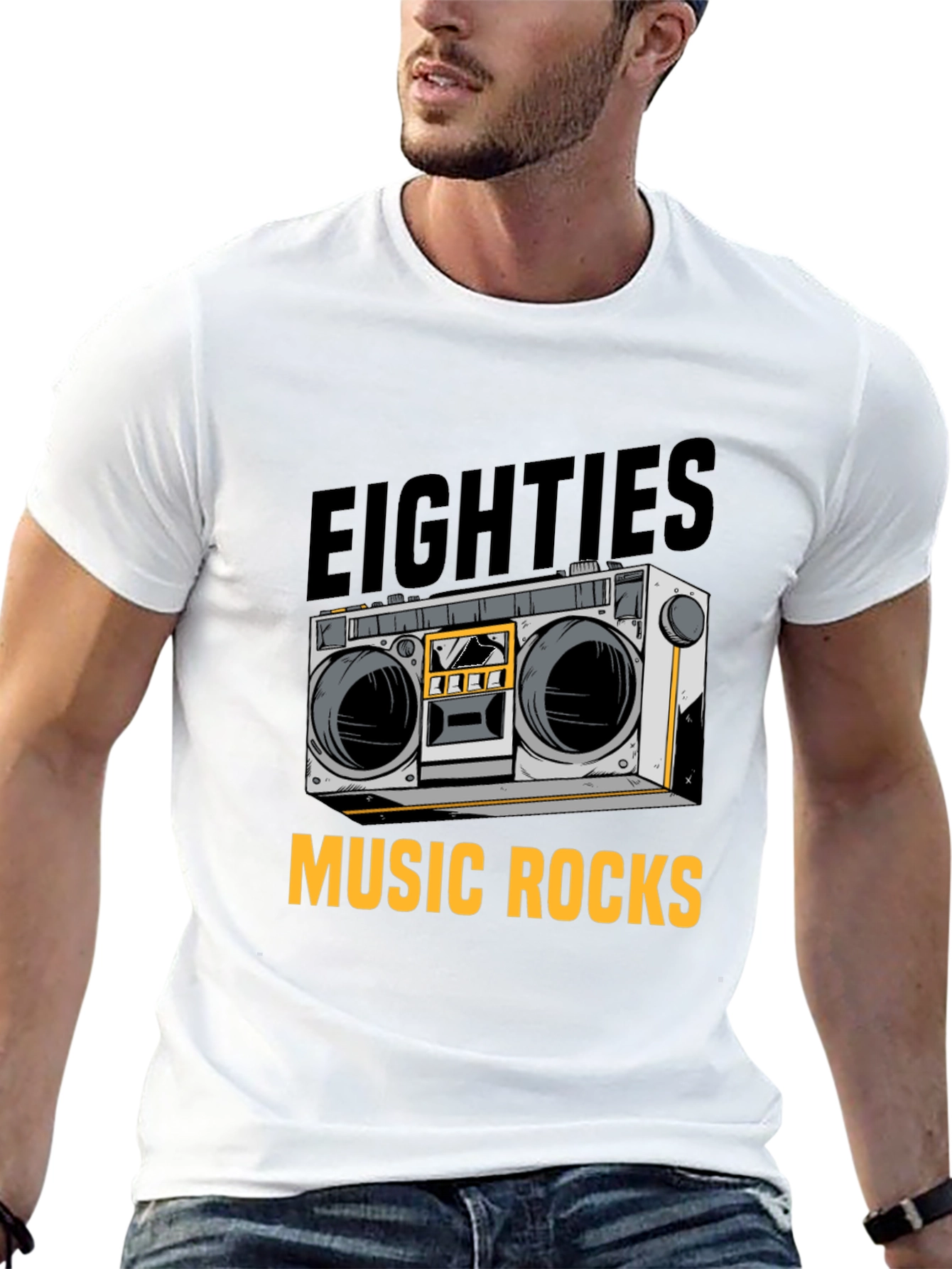 80s Music Rocks T-Shirt - Retro Boombox Design
