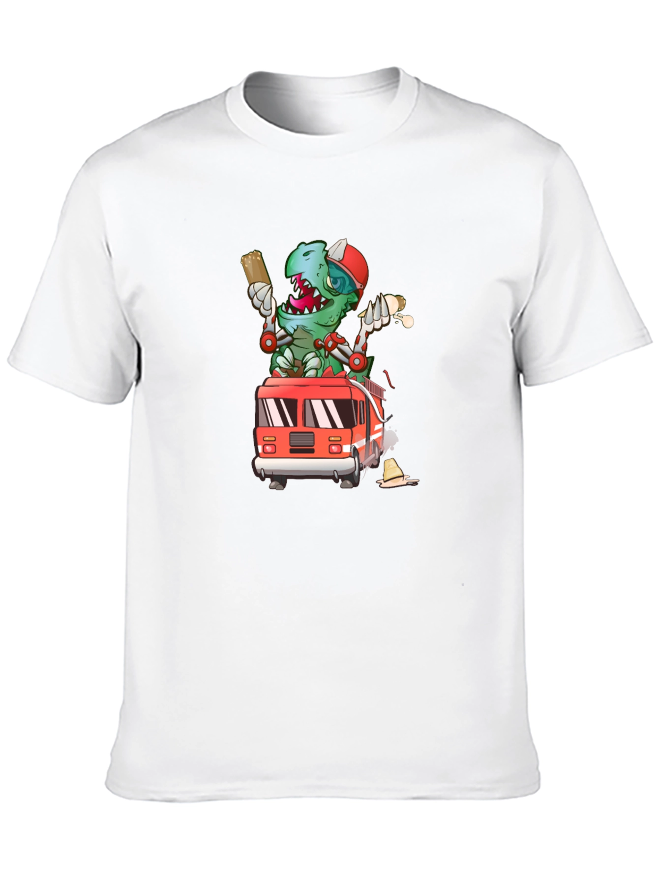 Cartoon Firefighter Dinosaur T-Shirt