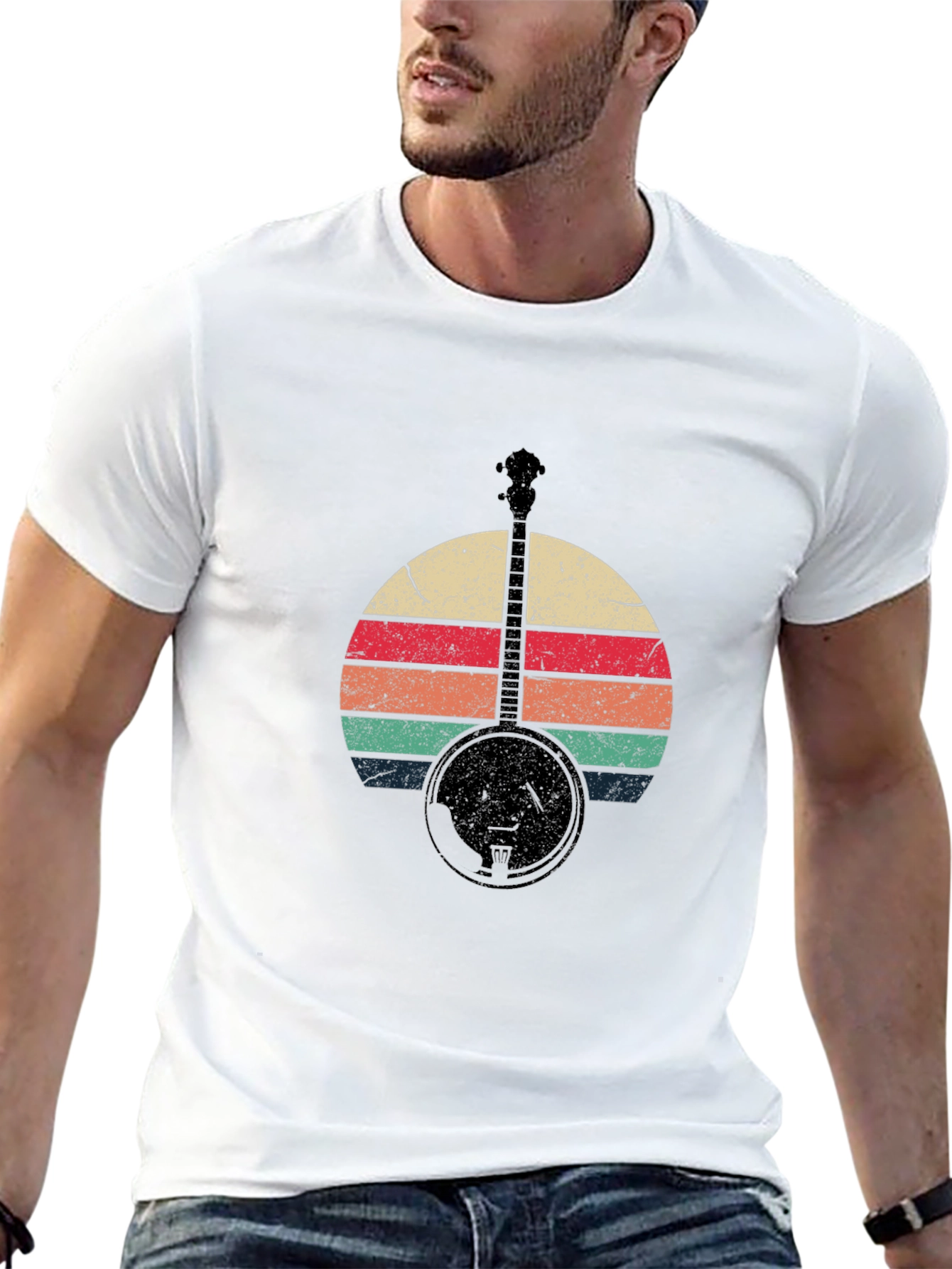 Retro Banjo Sunset Graphic T-Shirt