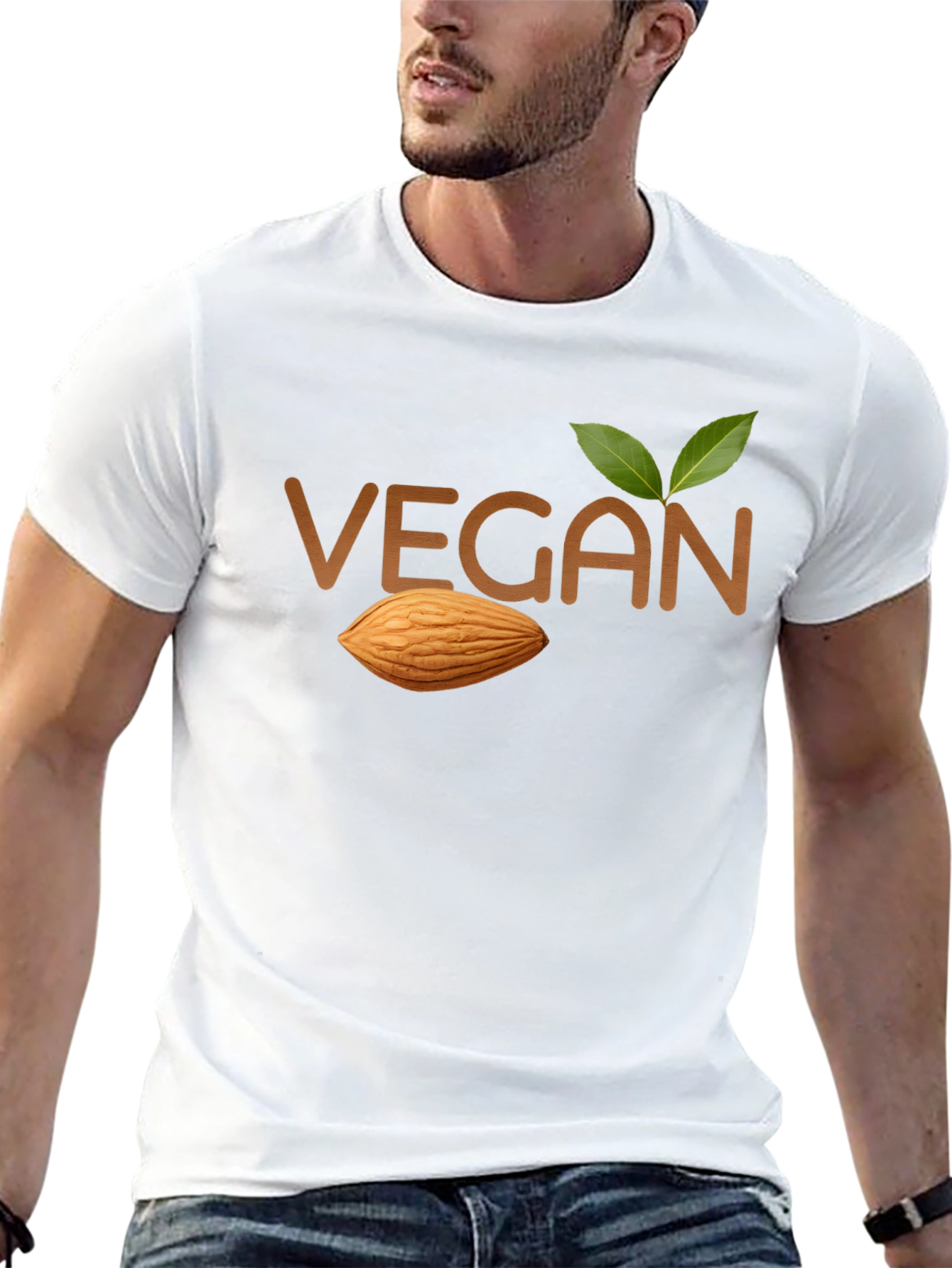 Vegan Almond T-Shirt - Black Crew Neck Tee