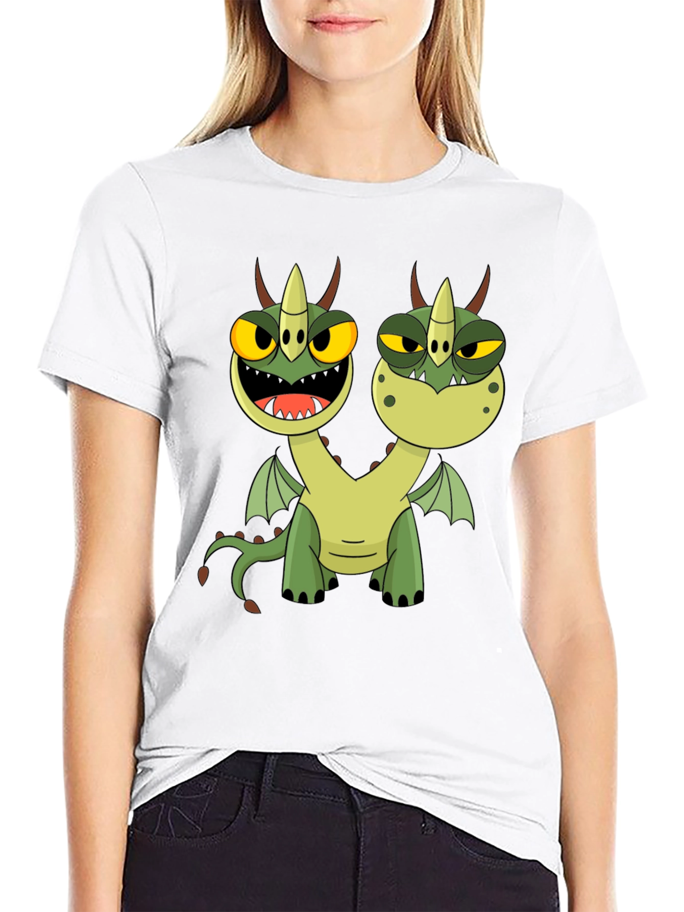Two-Headed Dragon Cartoon Graphic Tee