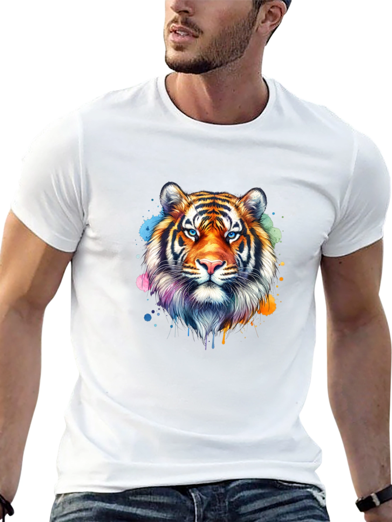 Tiger Head Graphic T-Shirt - Stylish Black Tee