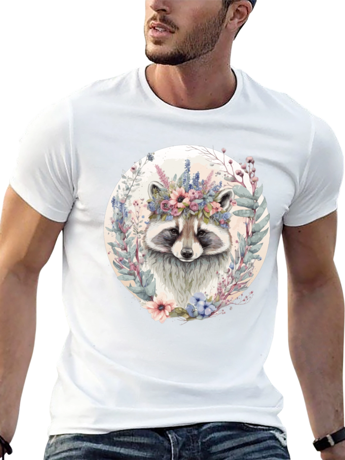 Raccoon Floral Crown Graphic T-Shirt