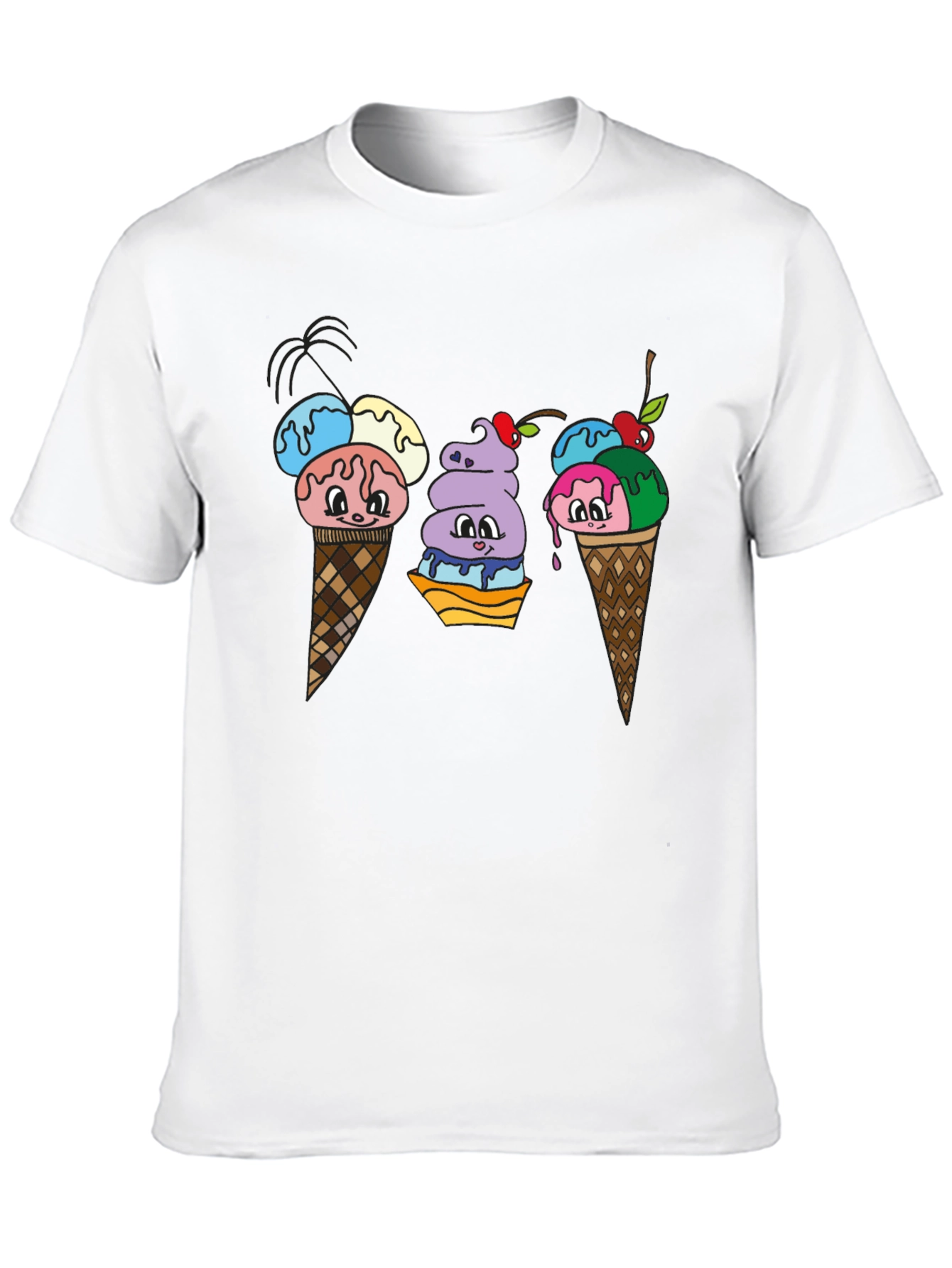 Cartoon Ice Cream Cone Black T-Shirt
