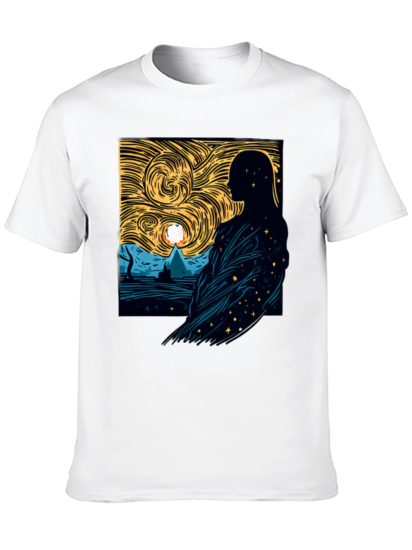 Starry Night Silhouette Graphic Tee - Modern Art Shirt