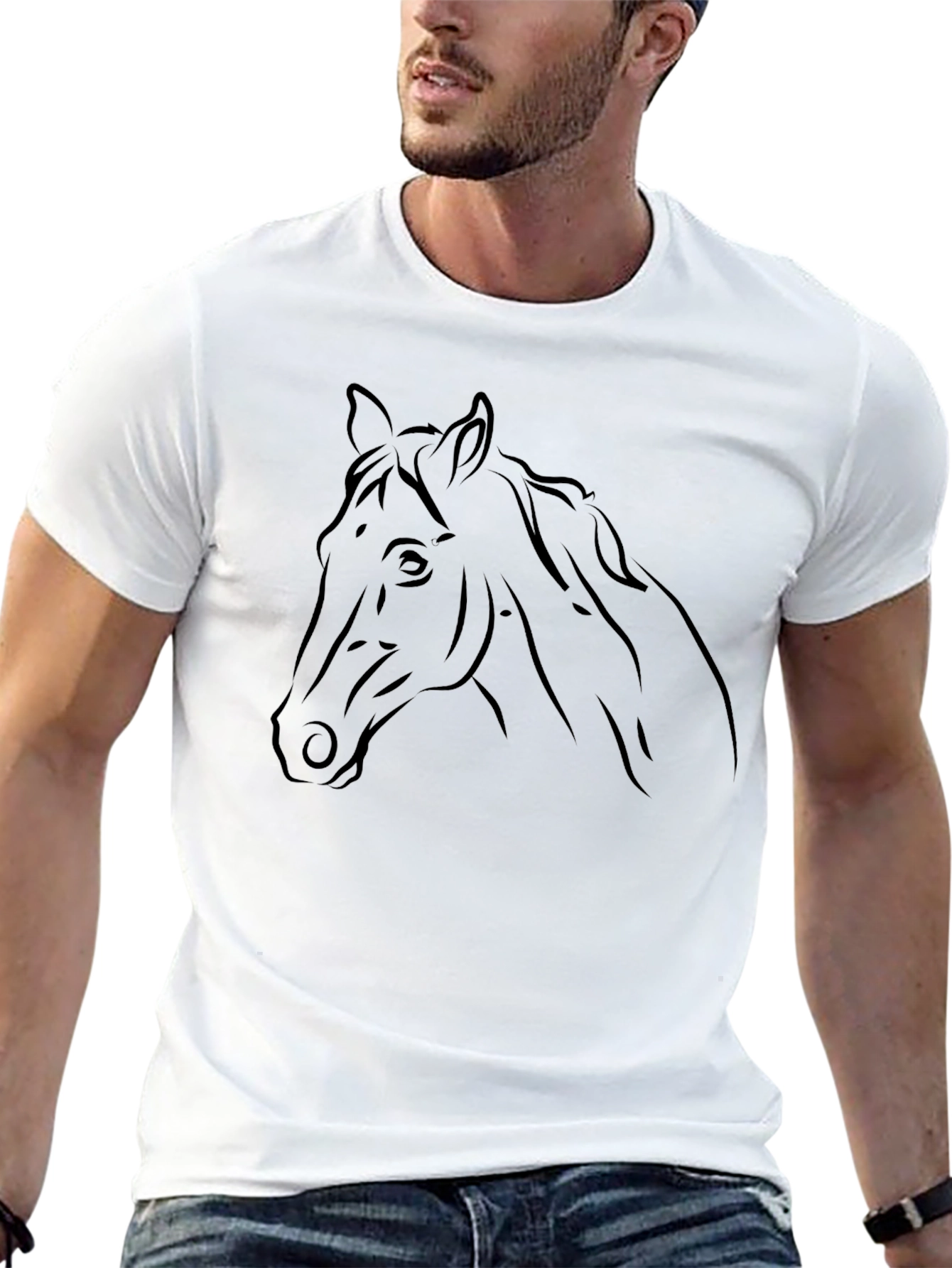 Black Horse Head Graphic T-Shirt