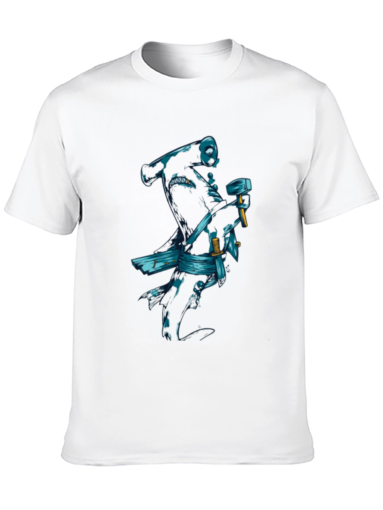 Black T-Shirt with Samurai Shark Graphic