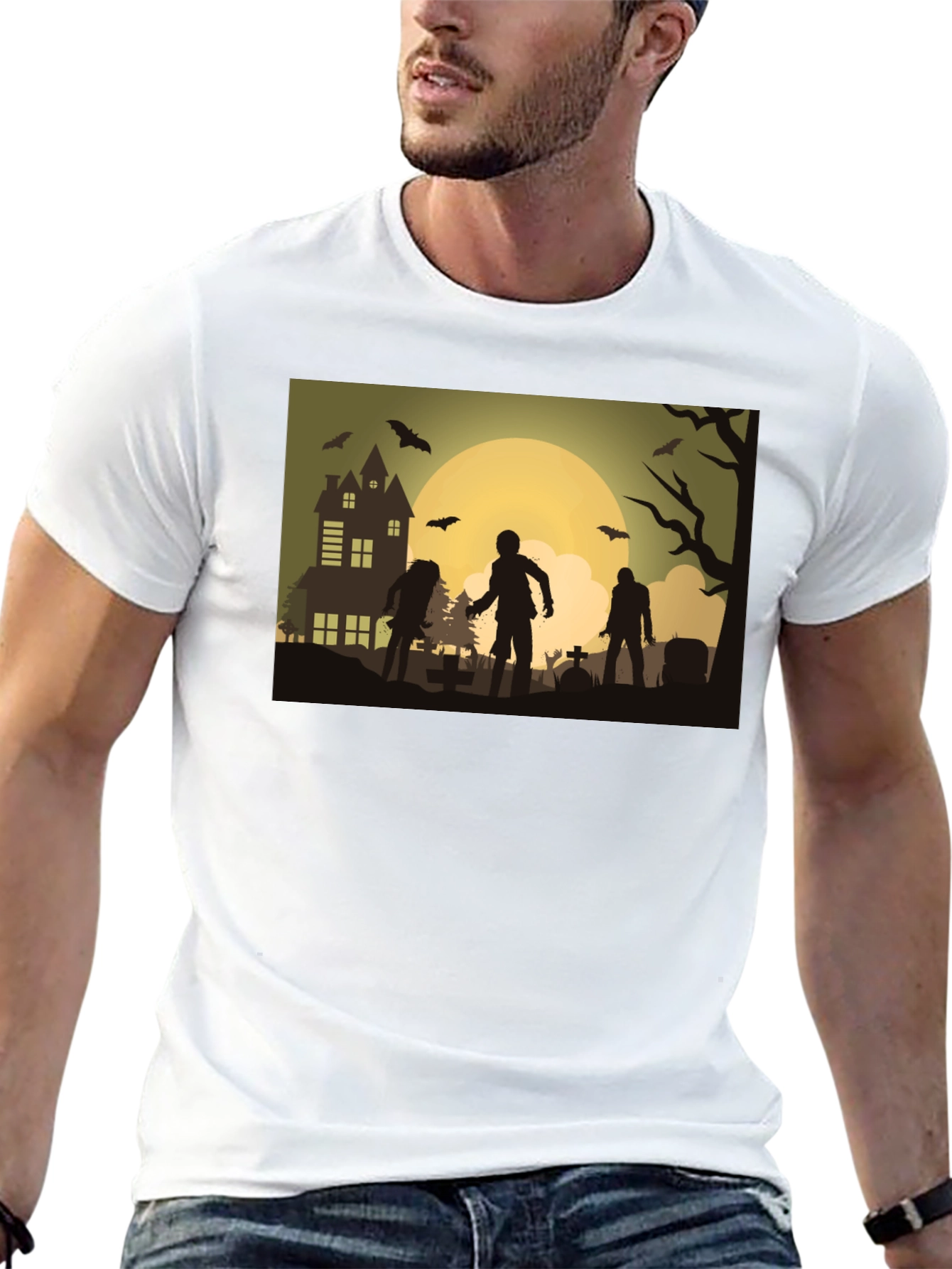 Zombie Moon Halloween Graphic Tee