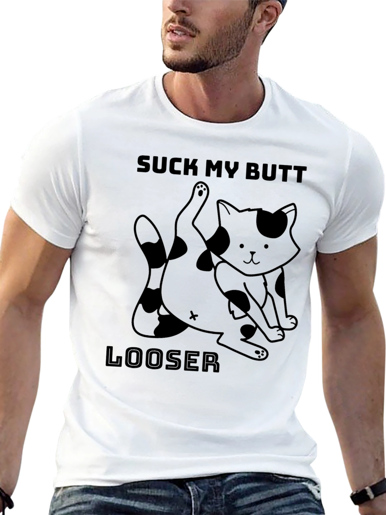 Suck My Butt Looser Cat Graphic Tee Black