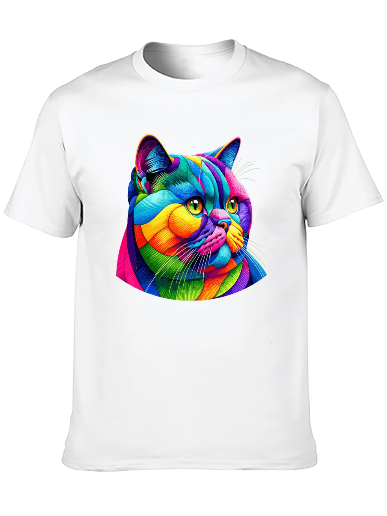 Vibrant Cat Graphic Tee - Mens Black T-Shirt
