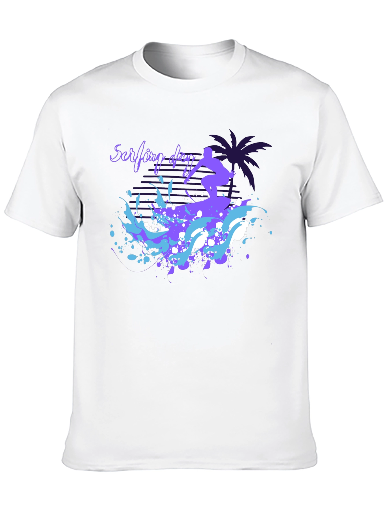 Surfing Day Graphic Tee - Black Cotton T-Shirt