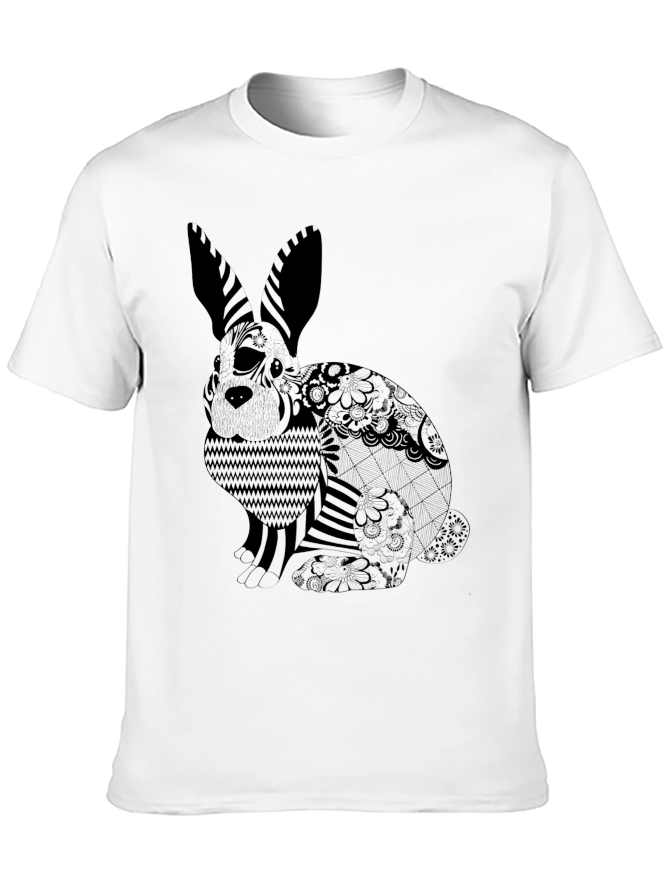 Black T-Shirt with Graphic Rabbit Print