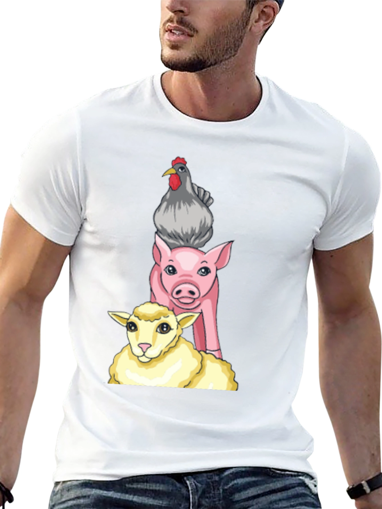 Stacked Farm Animals Graphic Tee - Black Cotton Shirt