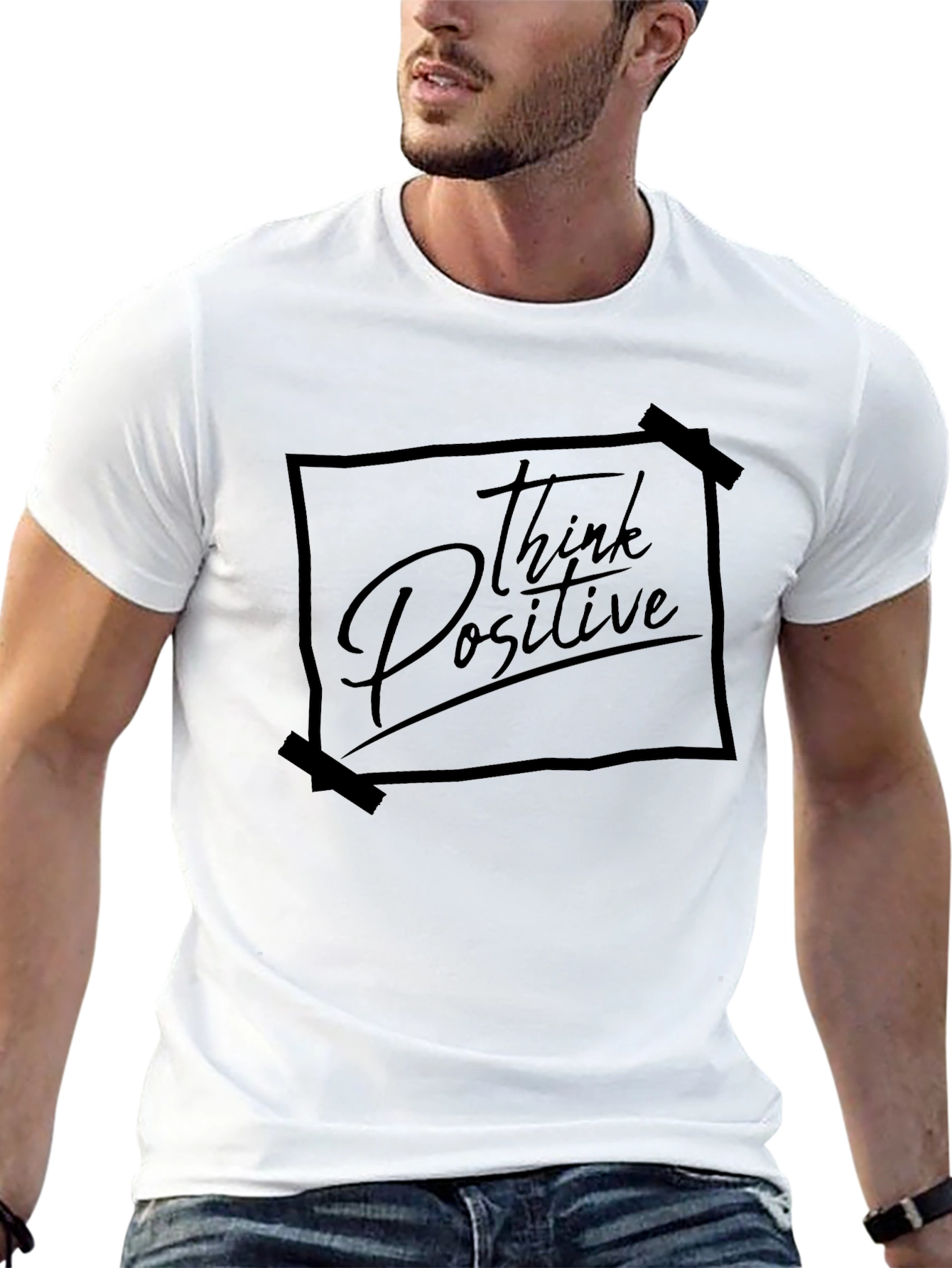 Think Positive Black Graphic T-Shirt