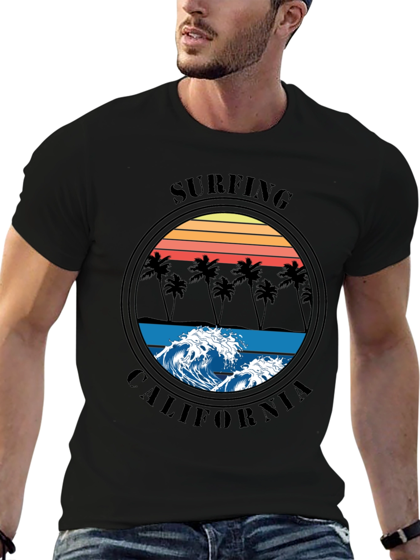 Surfing California Graphic T-Shirt - Black