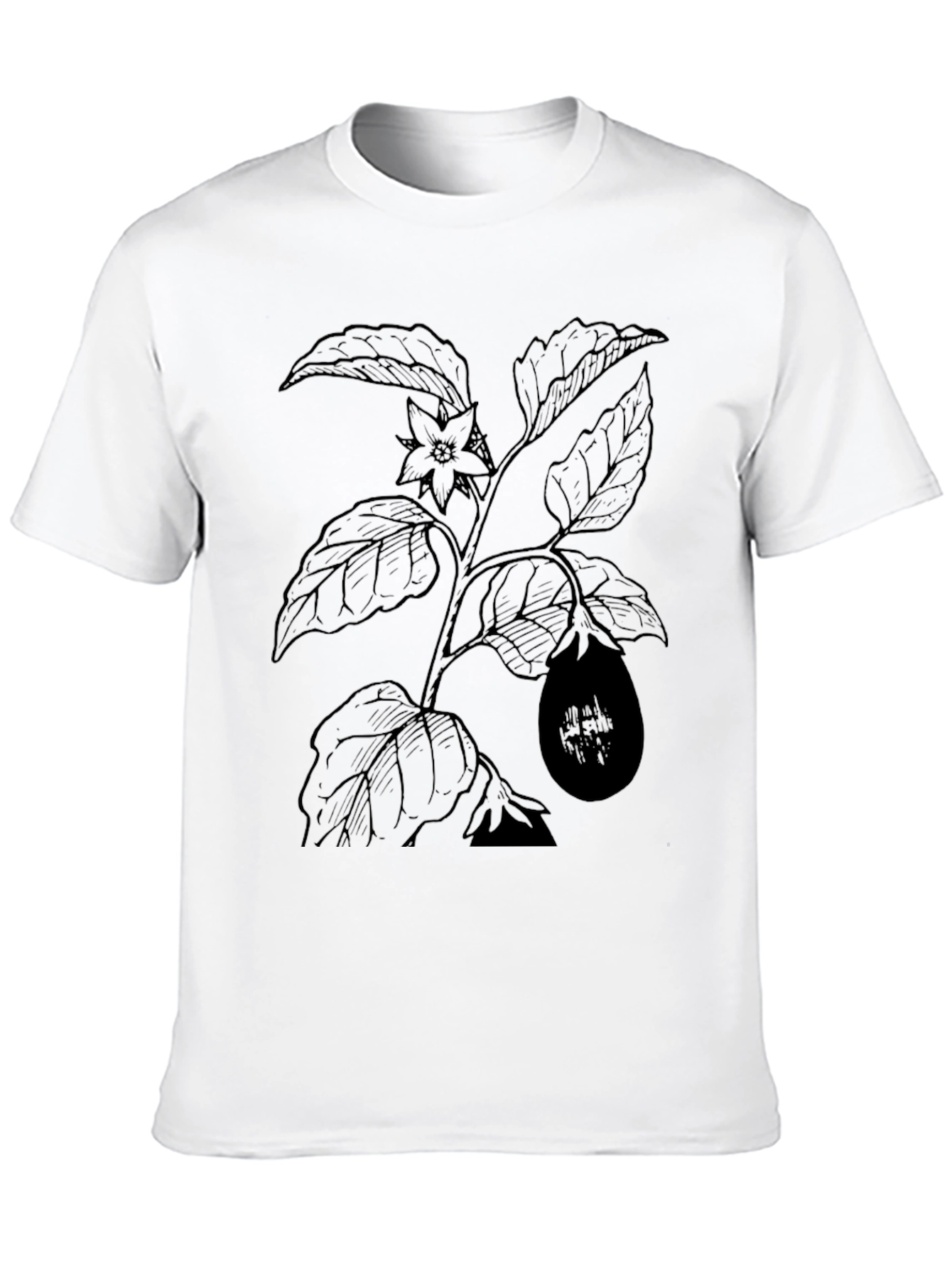 Botanical Eggplant Print Black T-Shirt