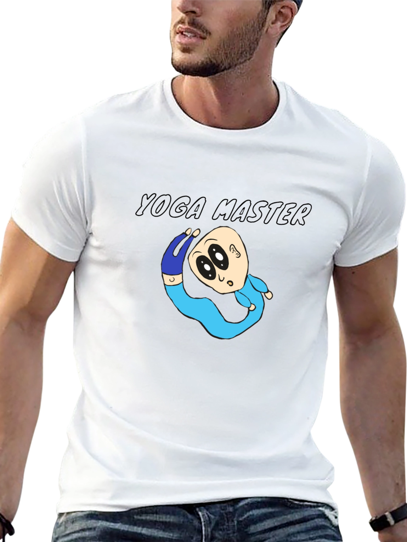 Yoga Master Cartoon Black T-Shirt