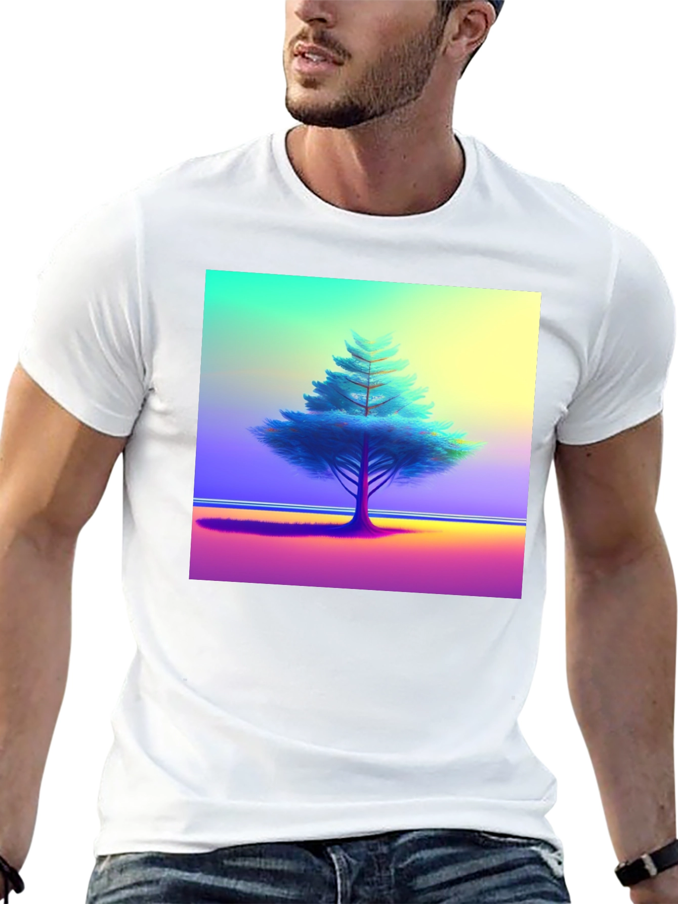 Vibrant Tree Graphic Tee - Black Cotton Blend