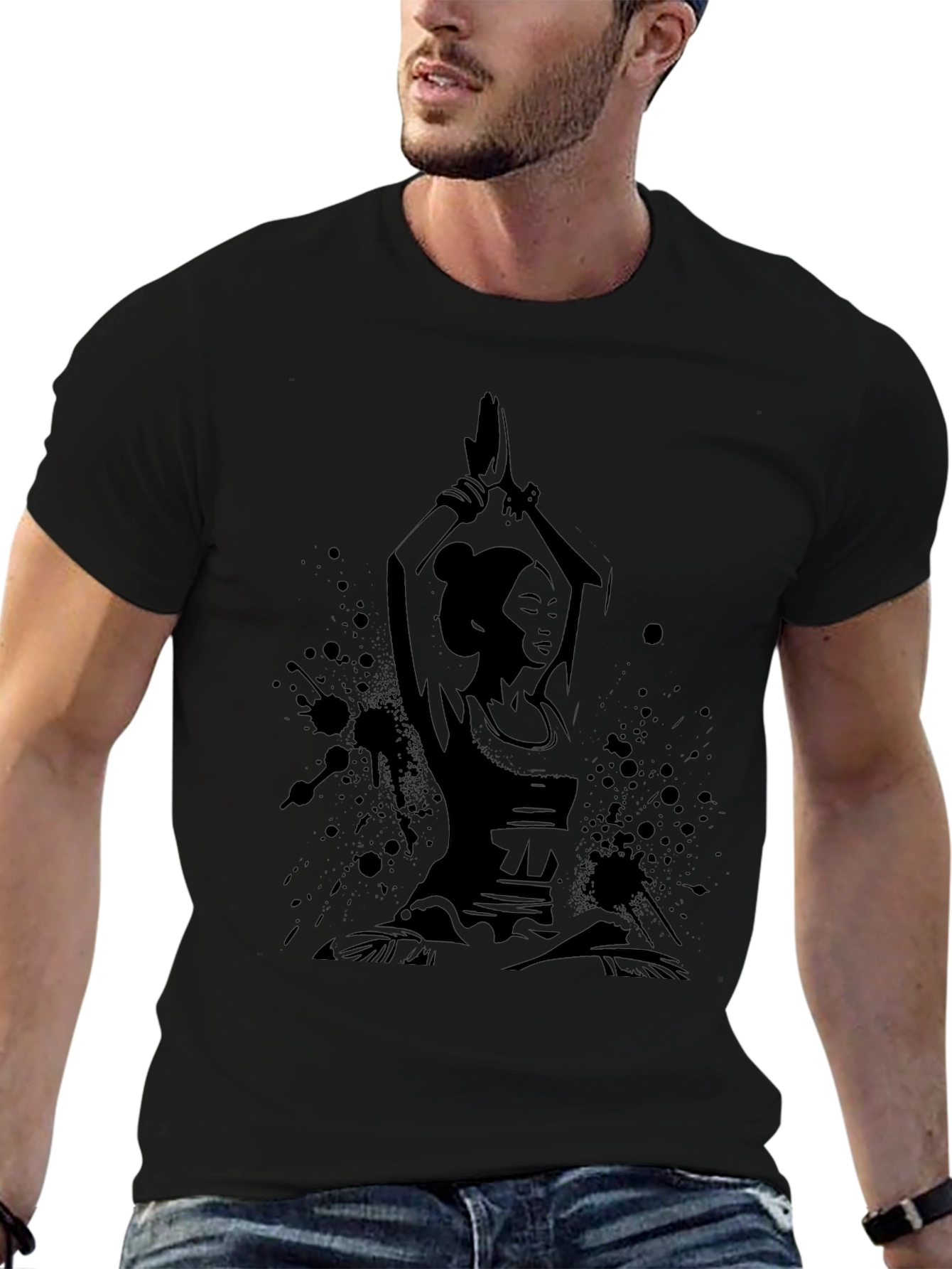 Yoga Woman Black Graphic T-Shirt