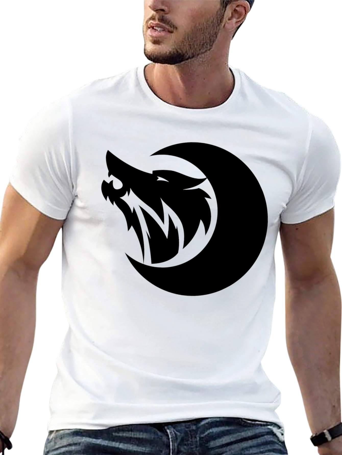 Wolf Moon Graphic T-Shirt - Black Cotton Blend