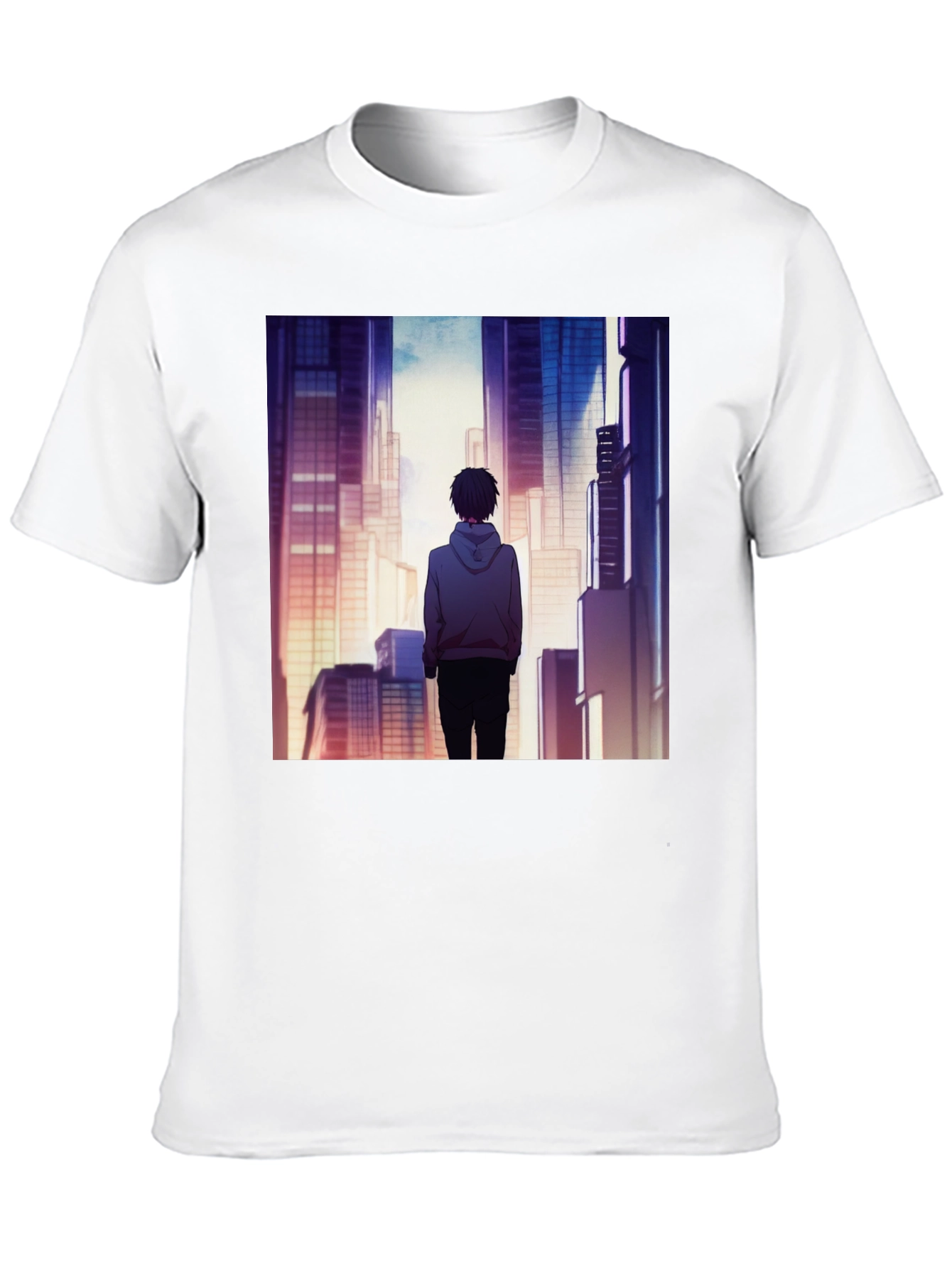 Anime Cityscape Graphic Black T-Shirt