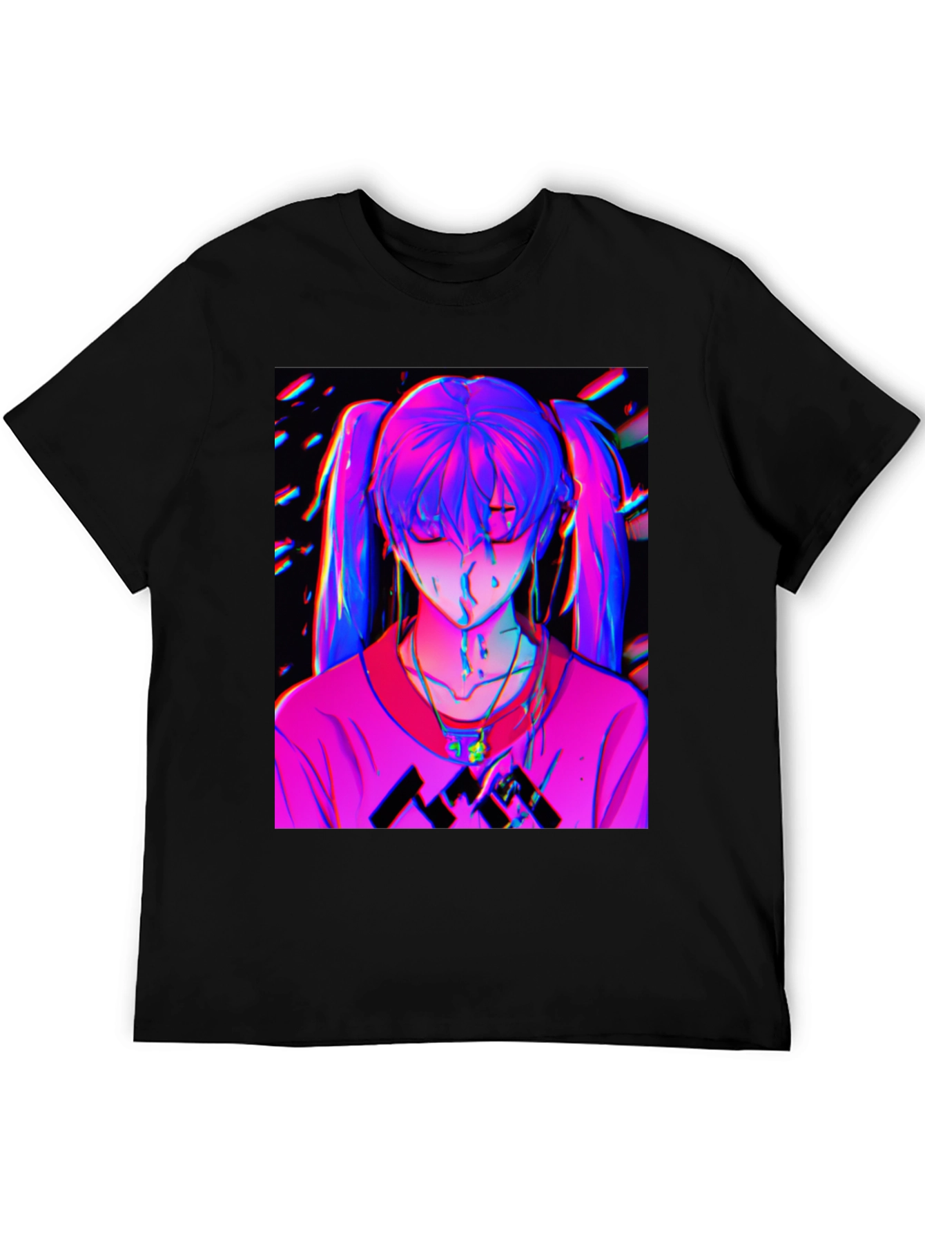 Anime Girl Graphic Print Black T-Shirt