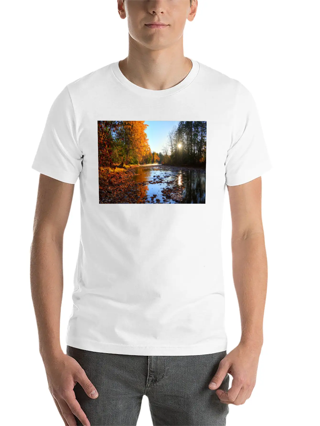Adams River Mists R Haig Brown Park Photo Print 10 Lightweight Cotton T-Shirt – Daily Comfort Graphic Shirt