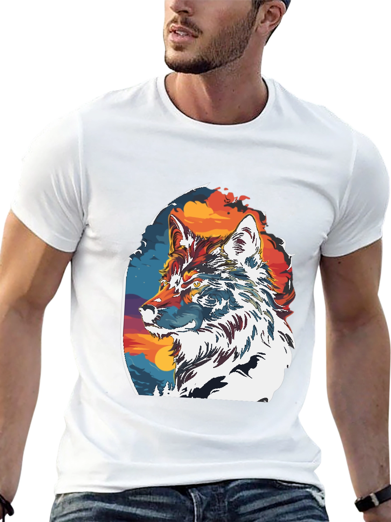 Wolf Graphic Print Crew Neck T-Shirt