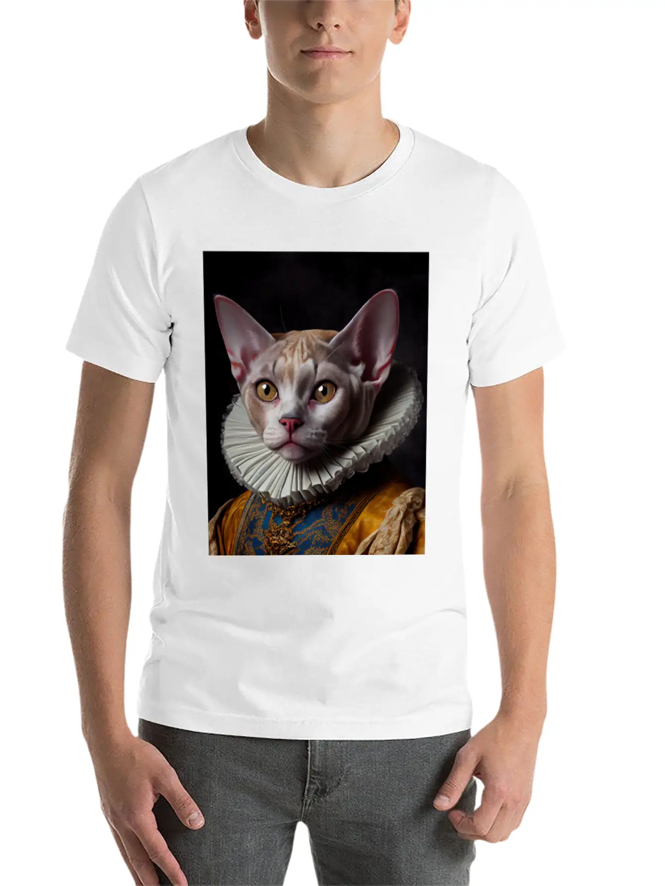 Black Queen Devon Rex Cat Breed Portrait Royal Ren Lightweight Cotton T-Shirt – Daily Comfort Graphic Shirt