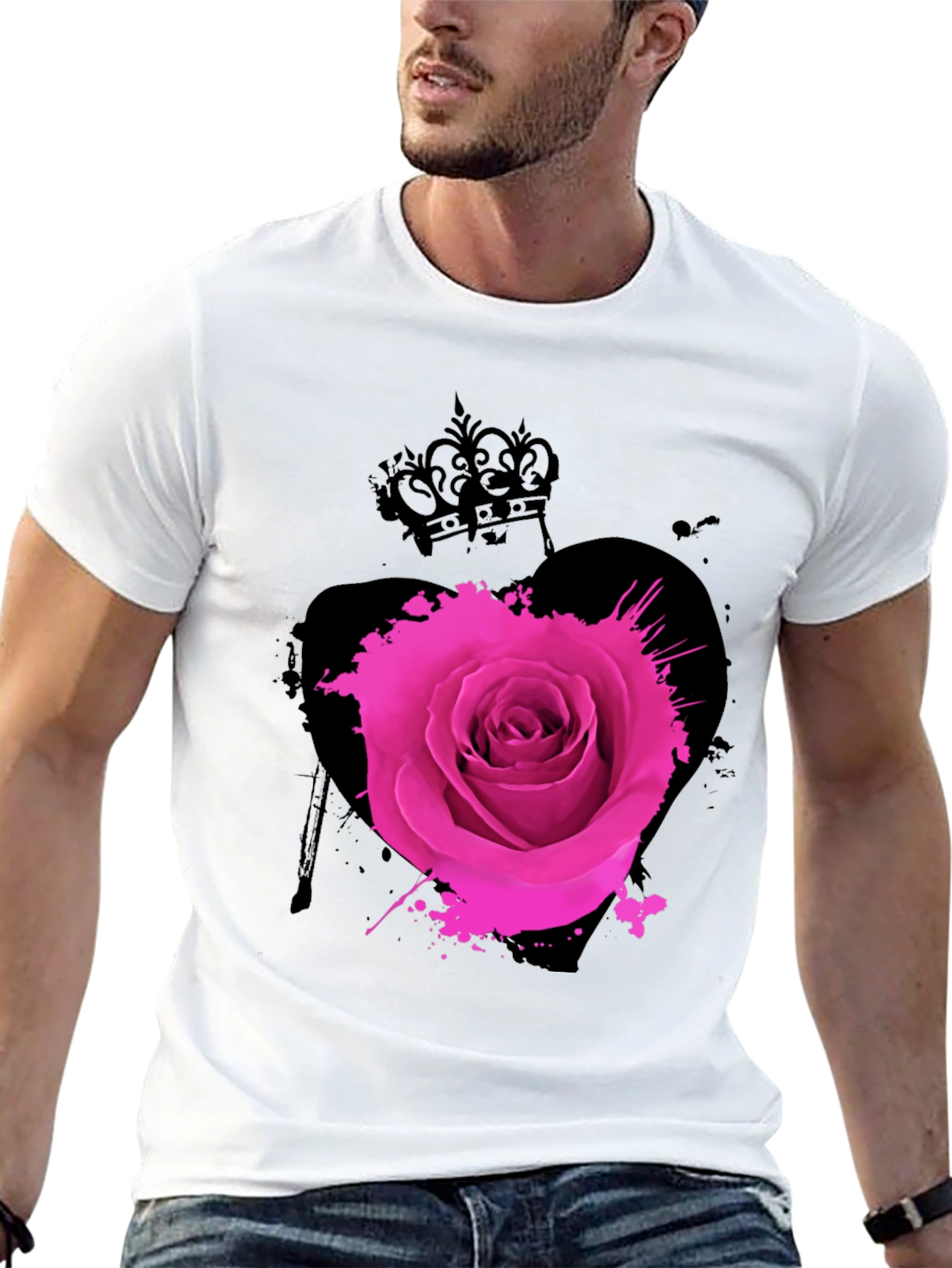 Rose Crown Heart Mens Graphic Tee - Black