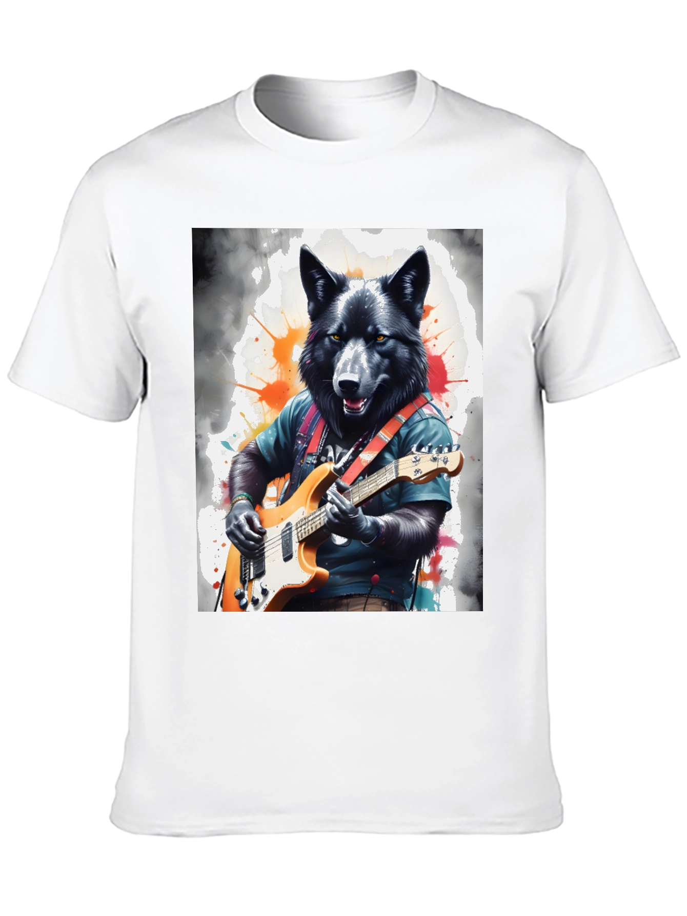 Wolf Guitarist Graphic Tee - Unique Animal Art Shirt