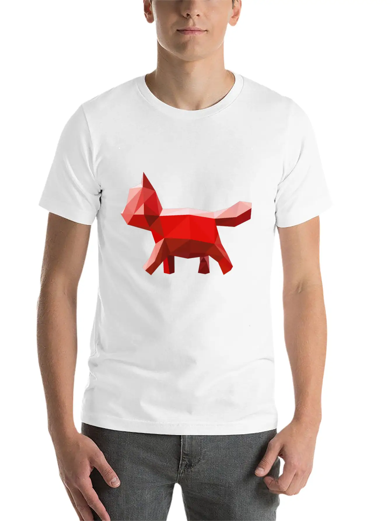 Cat Geometric Red Lightweight Cotton T-Shirt – Daily Comfort Graphic Shirt