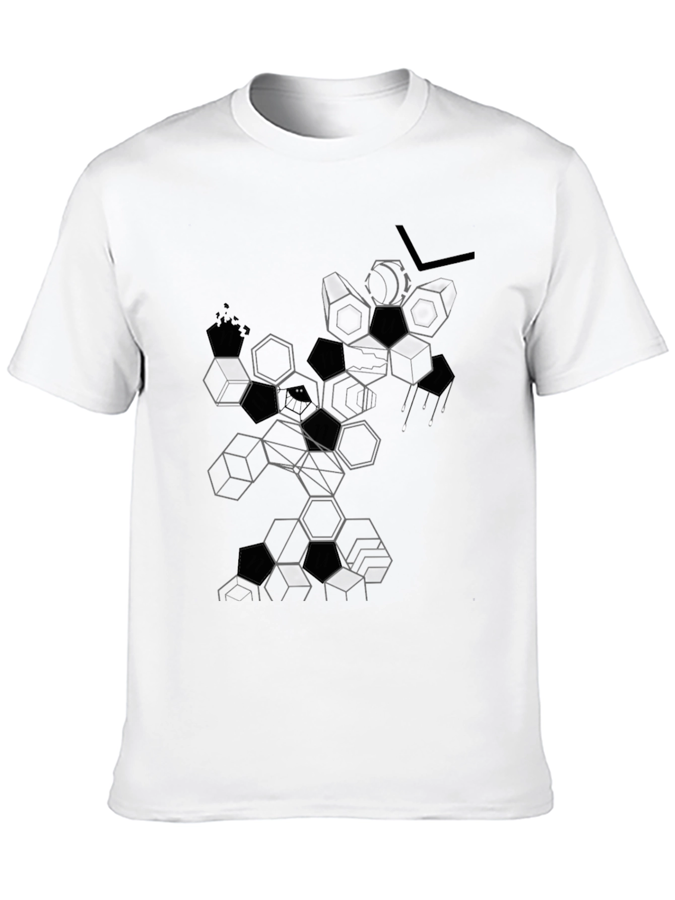 Abstract Geometric Hexagon Graphic Tee - Black