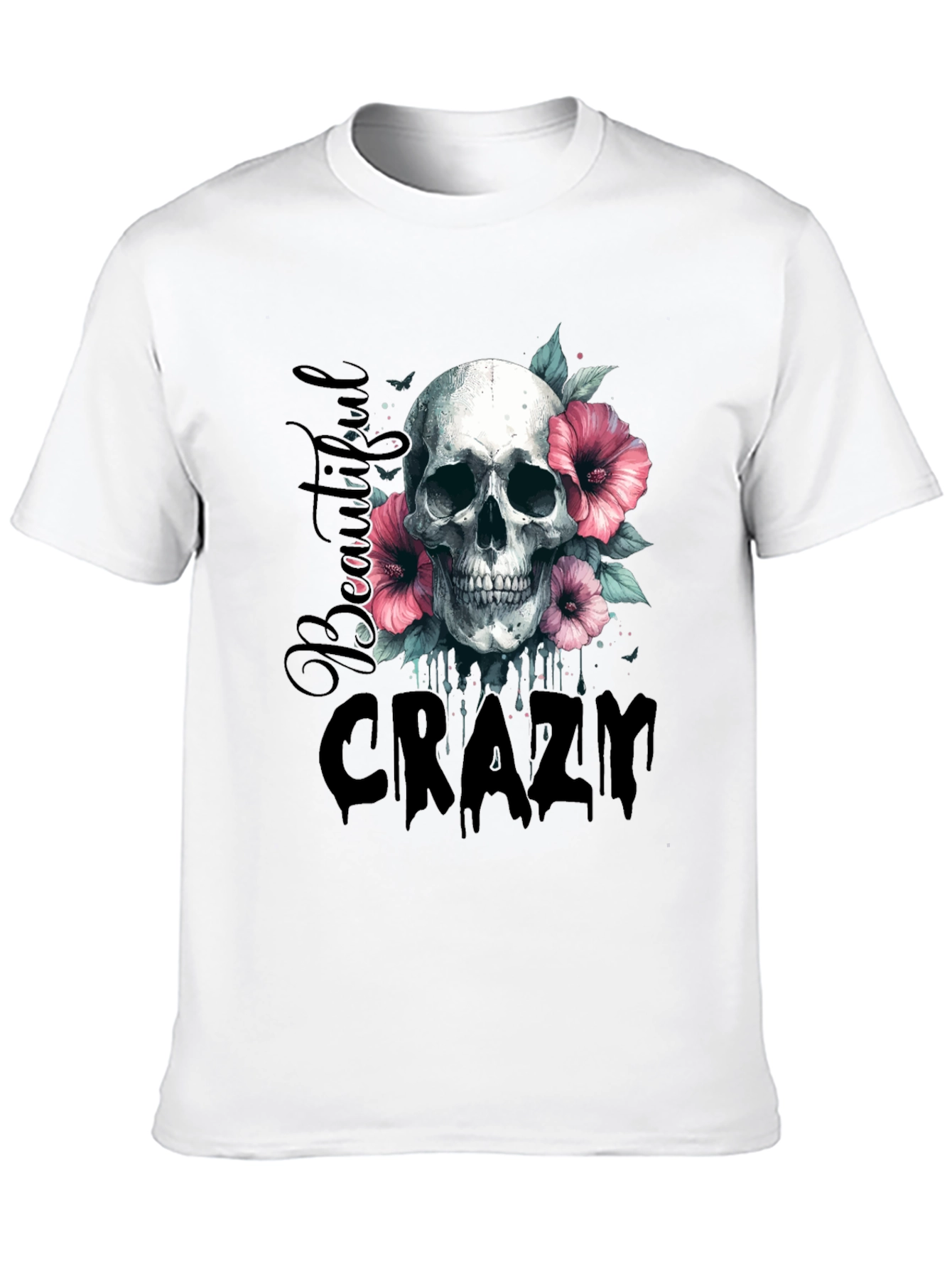 Skull & Flowers Graphic Tee - Beautiful Crazy Design