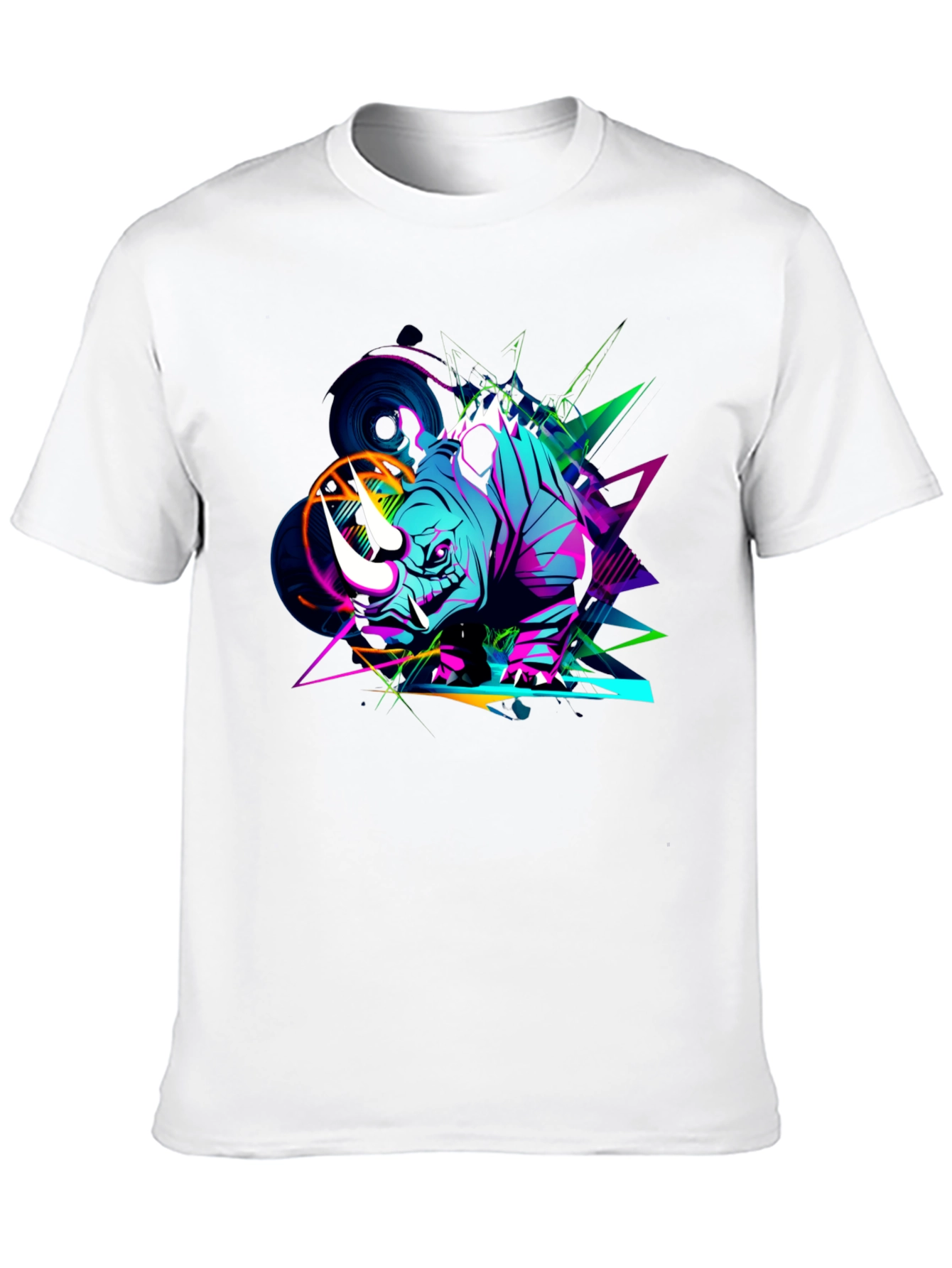 Vibrant Rhino Graphic Tee - Black Cotton T-Shirt