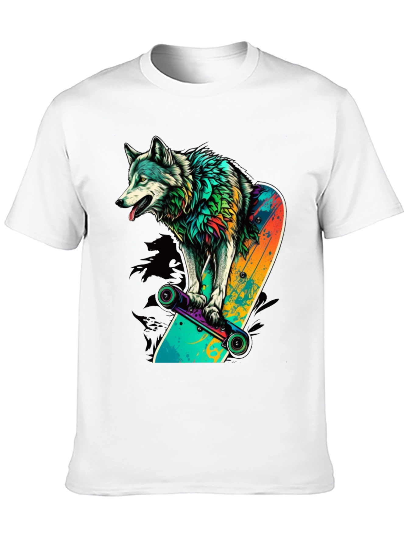 Wolf on Skateboard Graphic Tee - Black