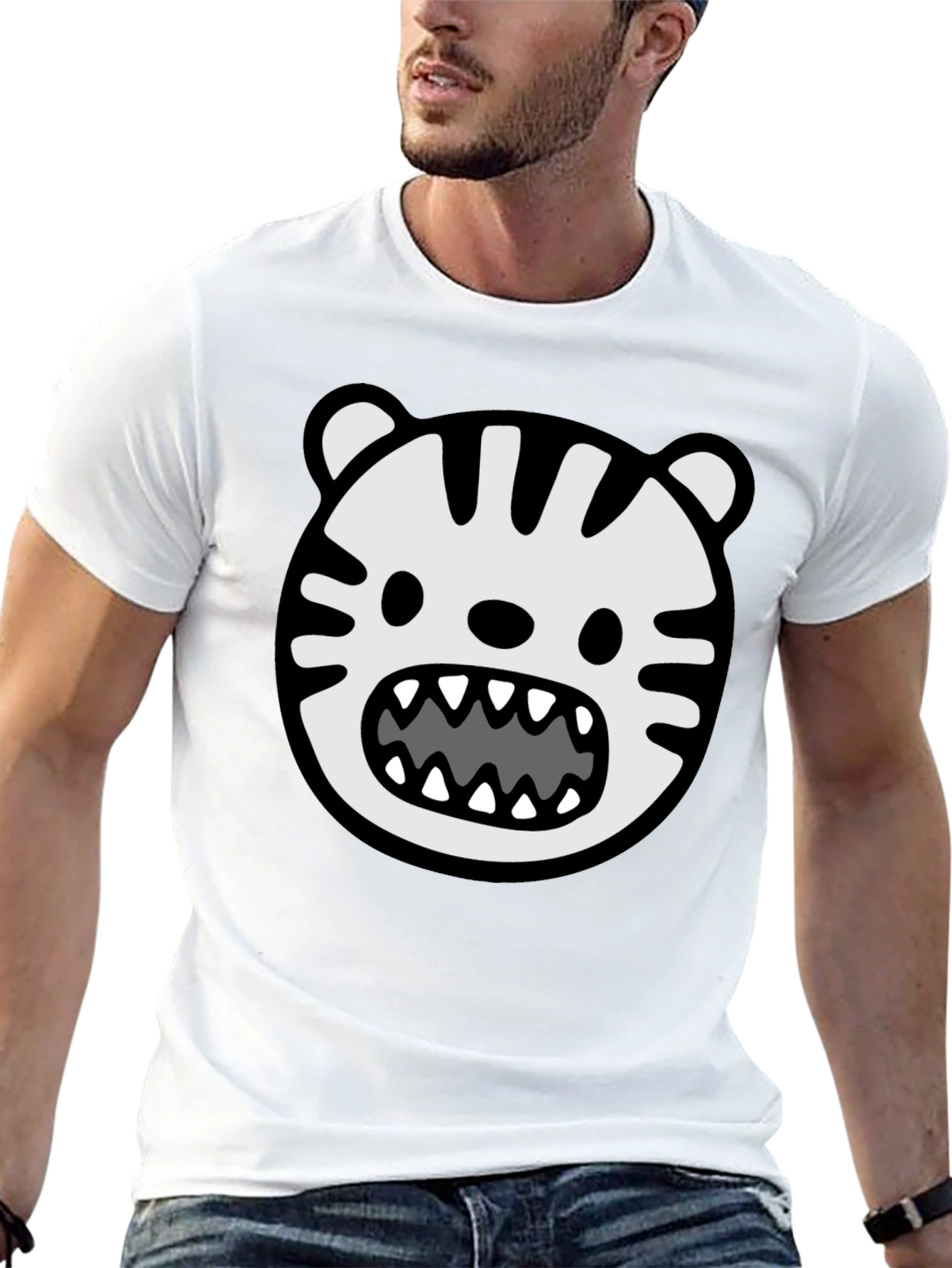 Cartoon Tiger Graphic Tee - Mens Black T-Shirt
