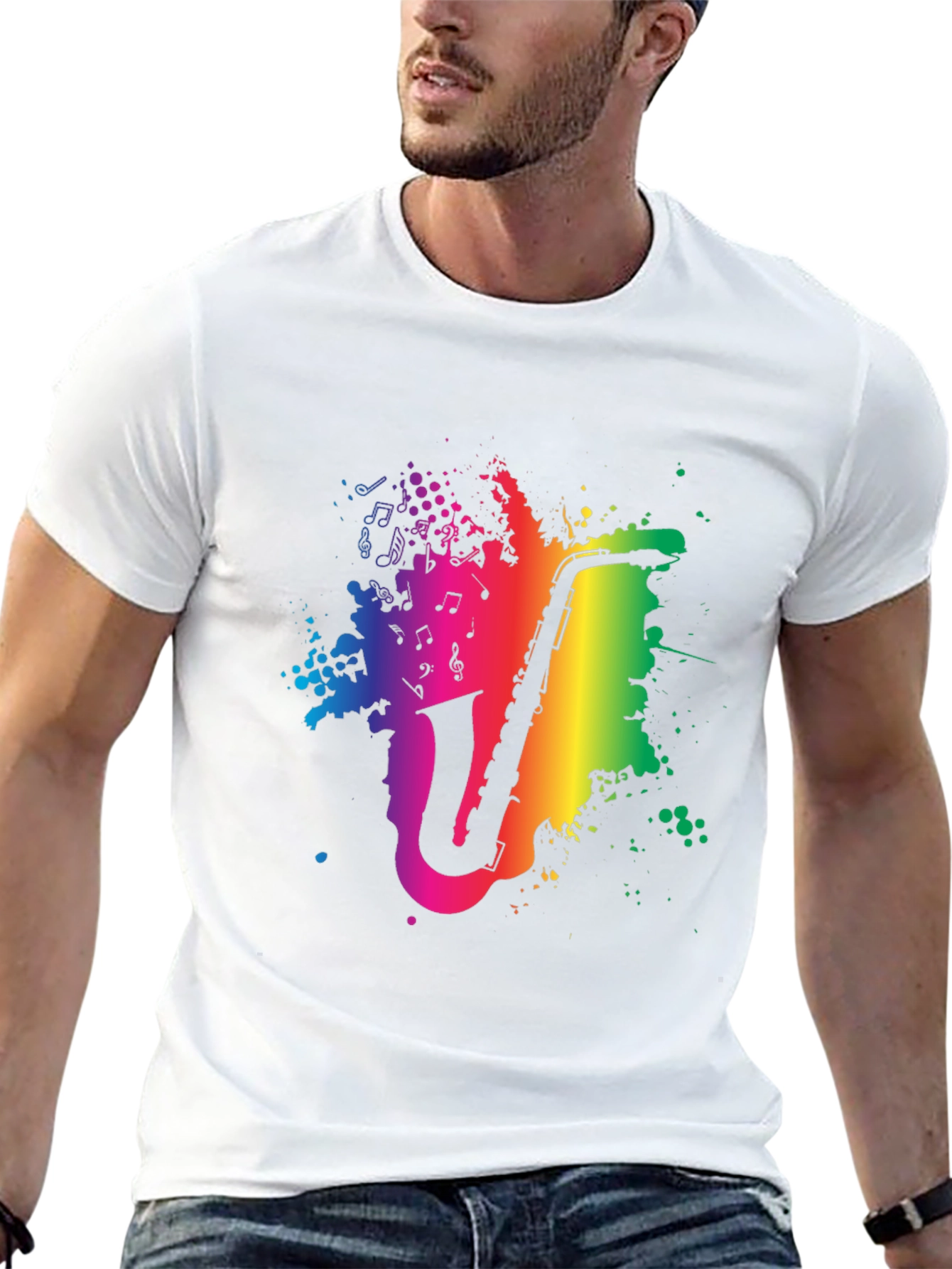 Rainbow Saxophone Graphic Tee - Music Lovers Shirt