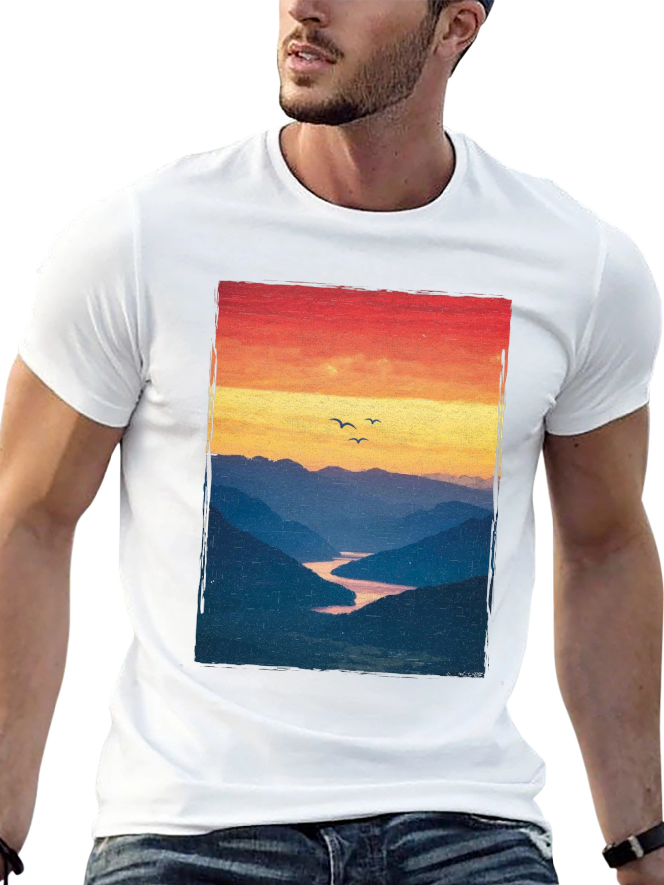 Sunset Mountain River Graphic Tee